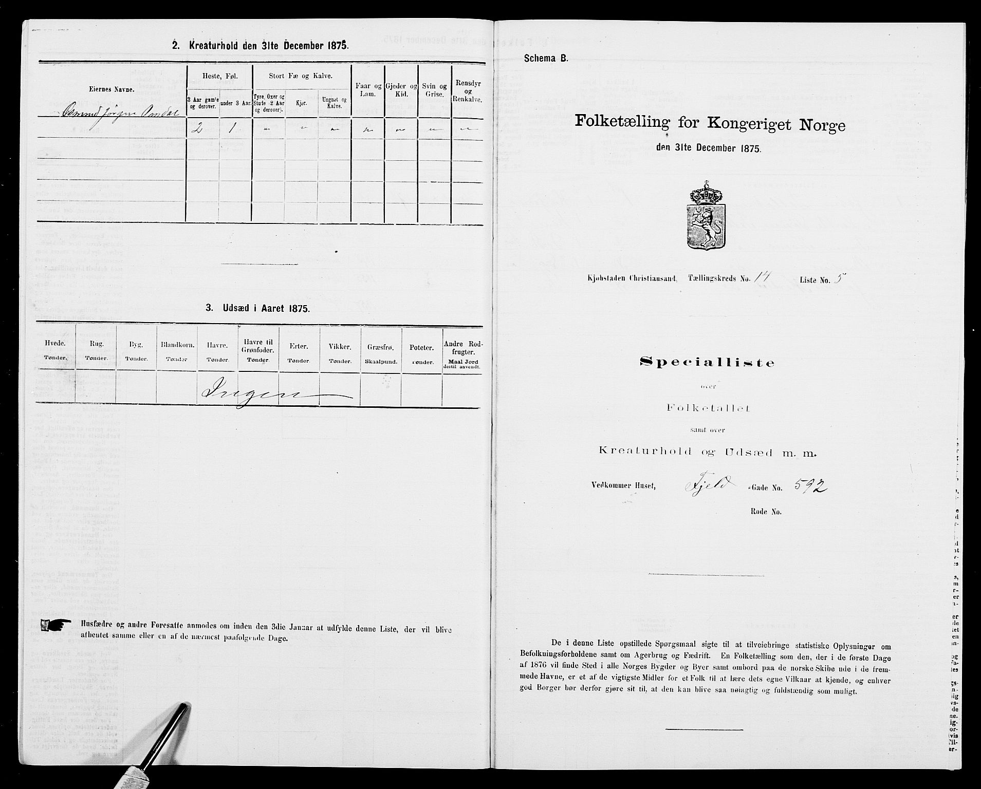 SAK, 1875 census for 1001P Kristiansand, 1875, p. 2184