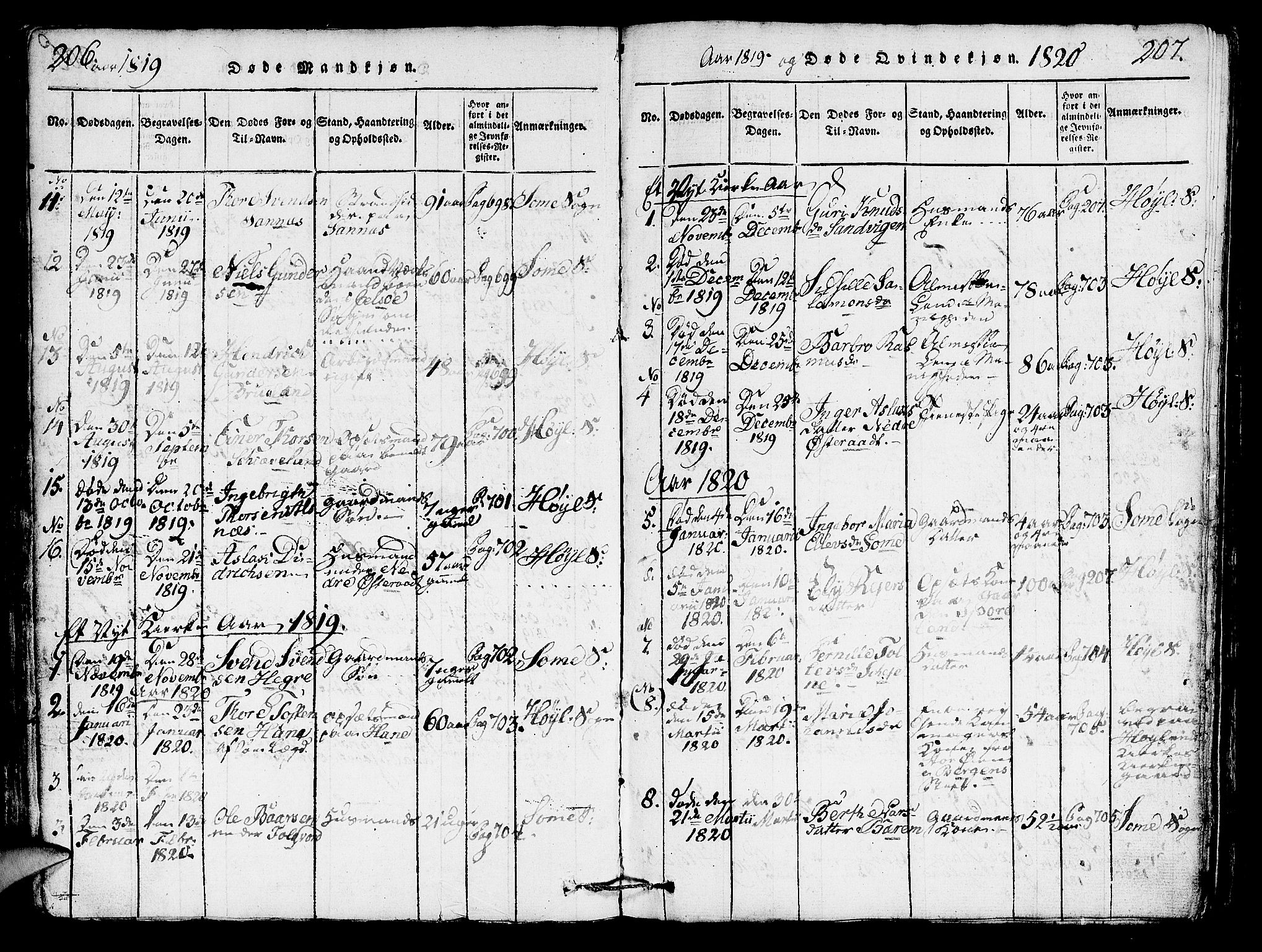 Høyland sokneprestkontor, AV/SAST-A-101799/001/30BA/L0006: Parish register (official) no. A 6, 1815-1825, p. 206-207