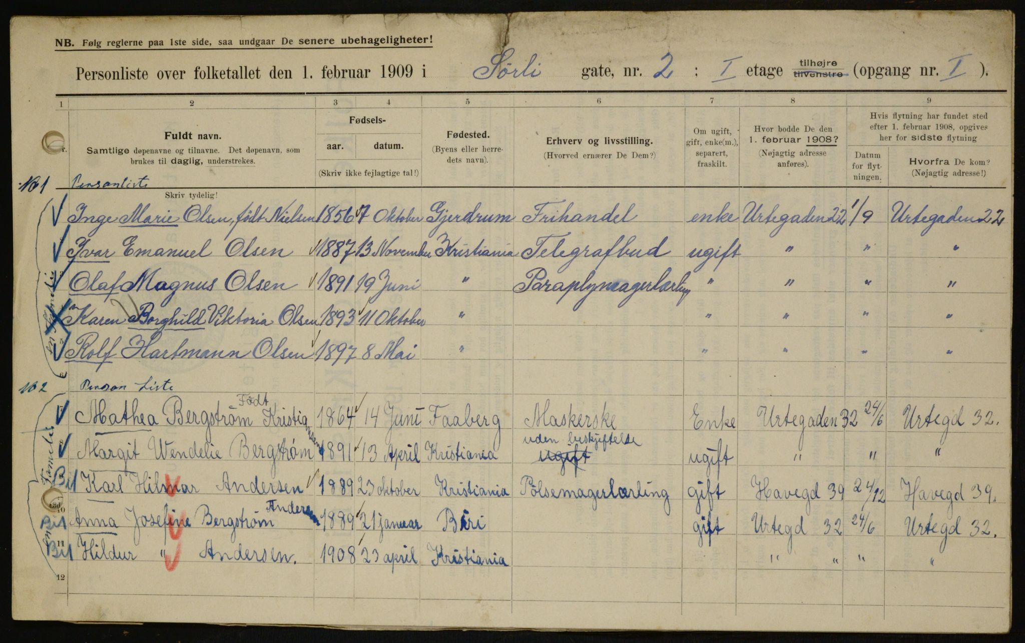 OBA, Municipal Census 1909 for Kristiania, 1909, p. 96422