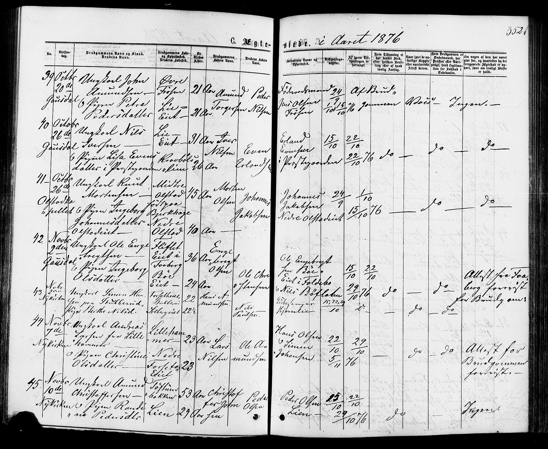 Østre Gausdal prestekontor, SAH/PREST-092/H/Ha/Haa/L0001: Parish register (official) no. 1, 1874-1886, p. 352