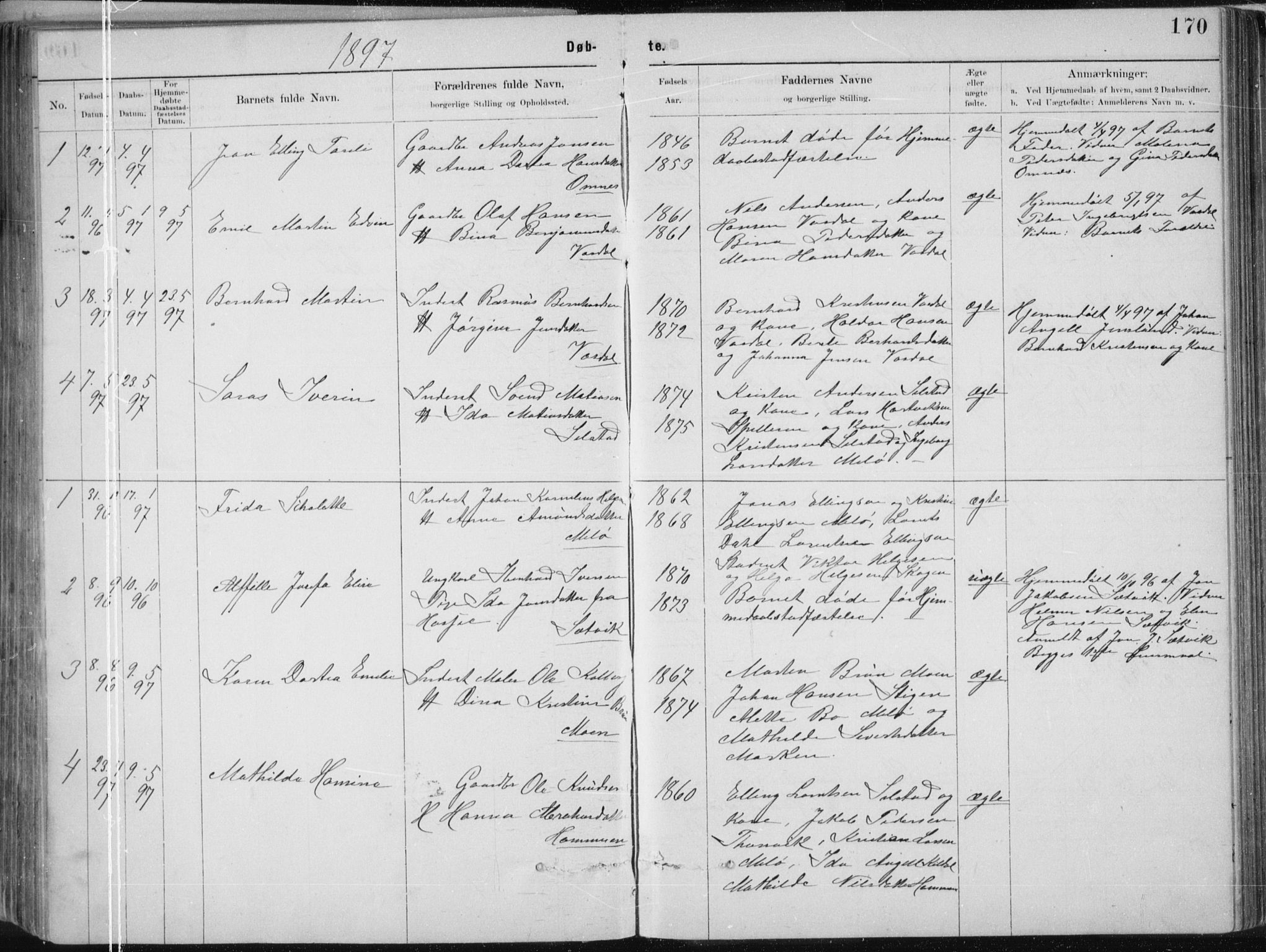 Ministerialprotokoller, klokkerbøker og fødselsregistre - Nordland, SAT/A-1459/843/L0636: Parish register (copy) no. 843C05, 1884-1909, p. 170