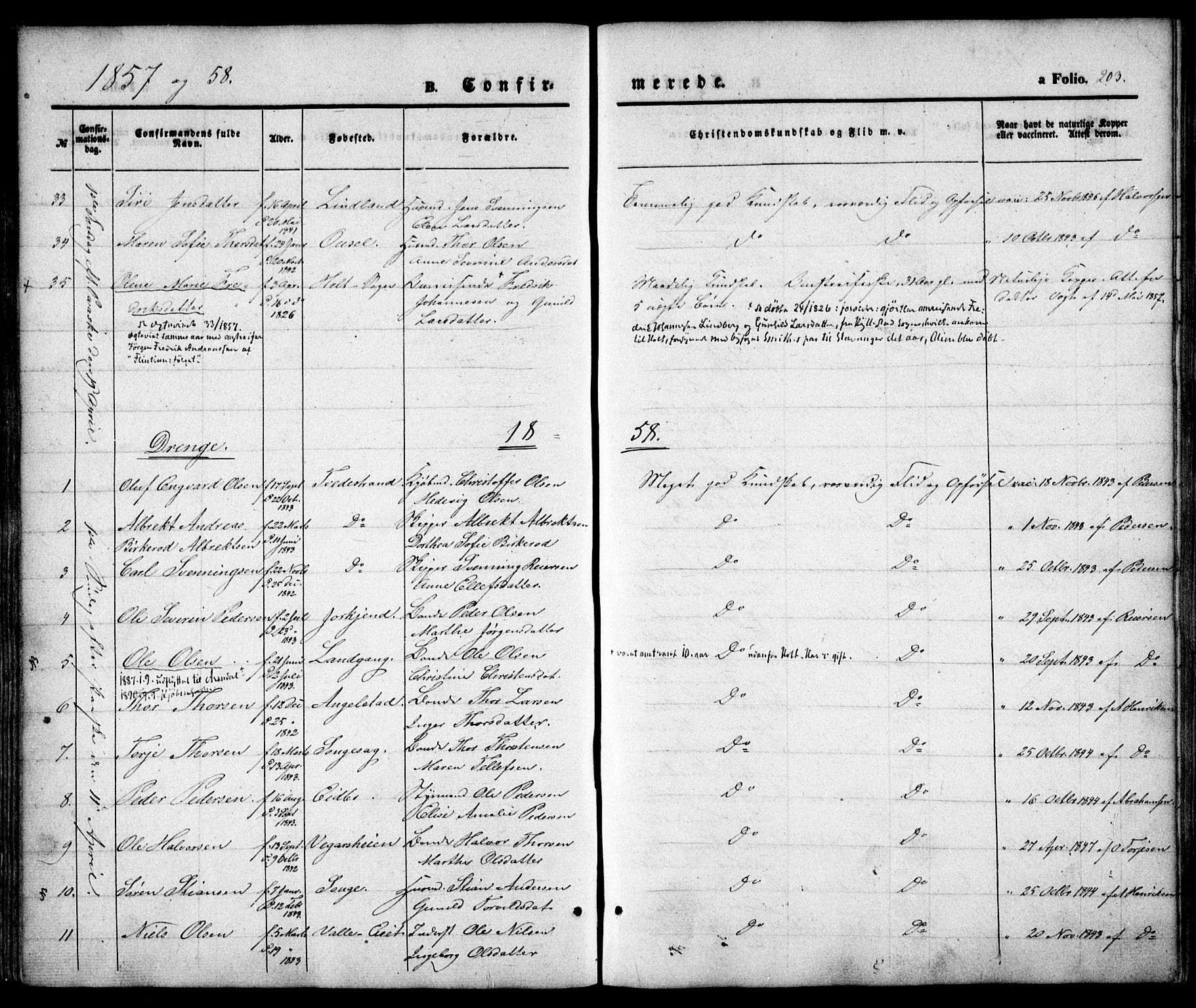 Holt sokneprestkontor, AV/SAK-1111-0021/F/Fa/L0008: Parish register (official) no. A 8, 1849-1860, p. 203