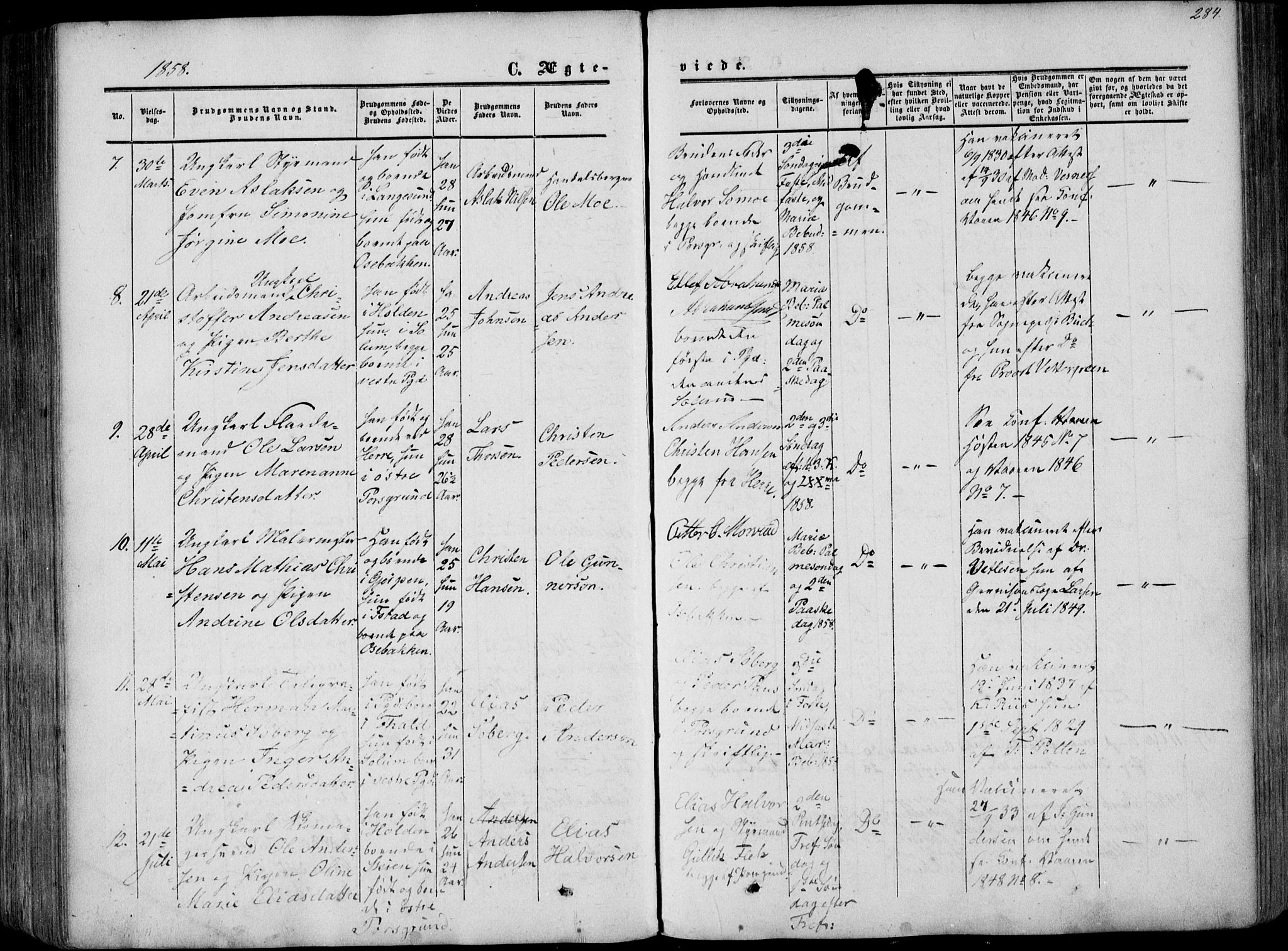 Porsgrunn kirkebøker , AV/SAKO-A-104/F/Fa/L0007: Parish register (official) no. 7, 1858-1877, p. 284