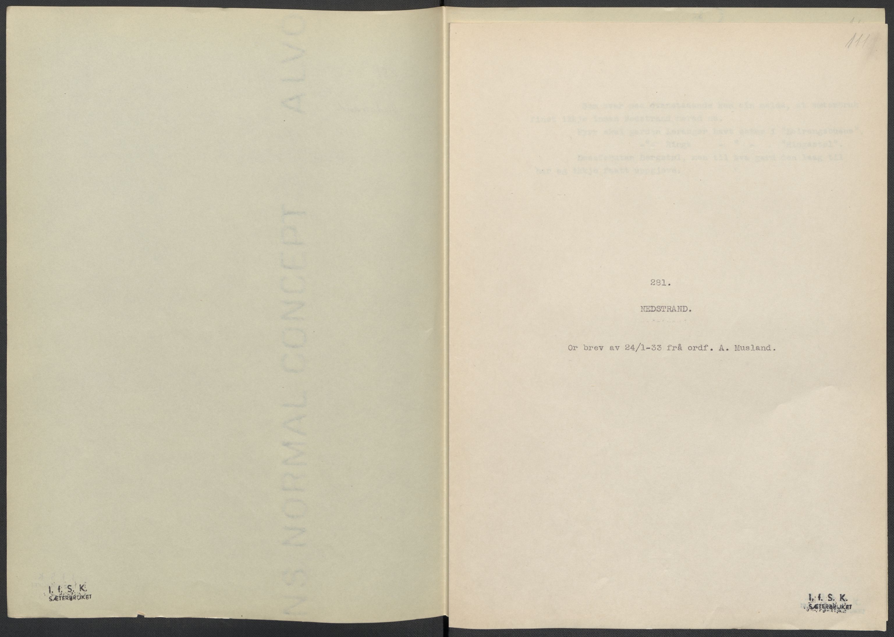 Instituttet for sammenlignende kulturforskning, RA/PA-0424/F/Fc/L0009/0001: Eske B9: / Rogaland (perm XXII), 1932-1935, p. 111