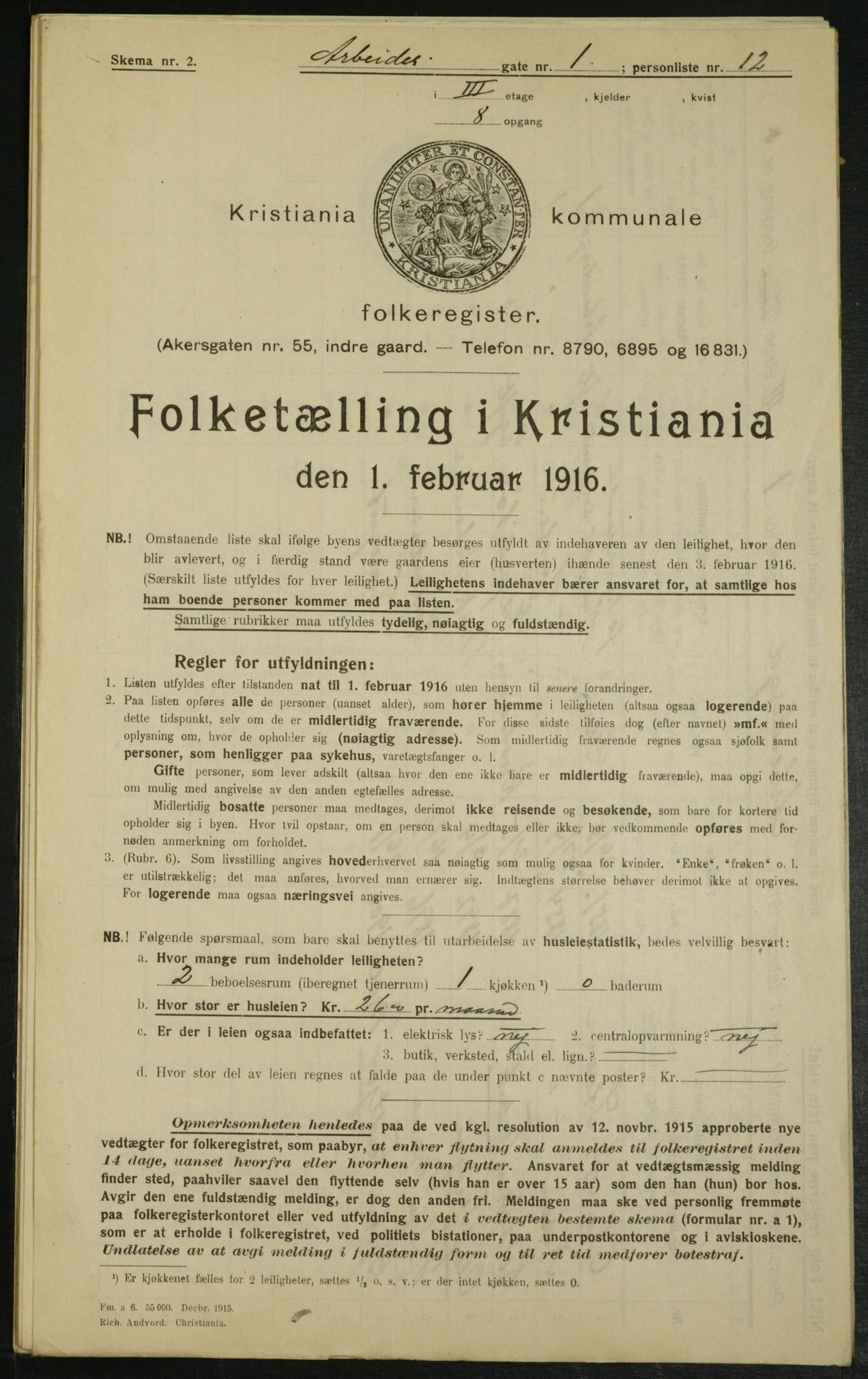 OBA, Municipal Census 1916 for Kristiania, 1916, p. 1432