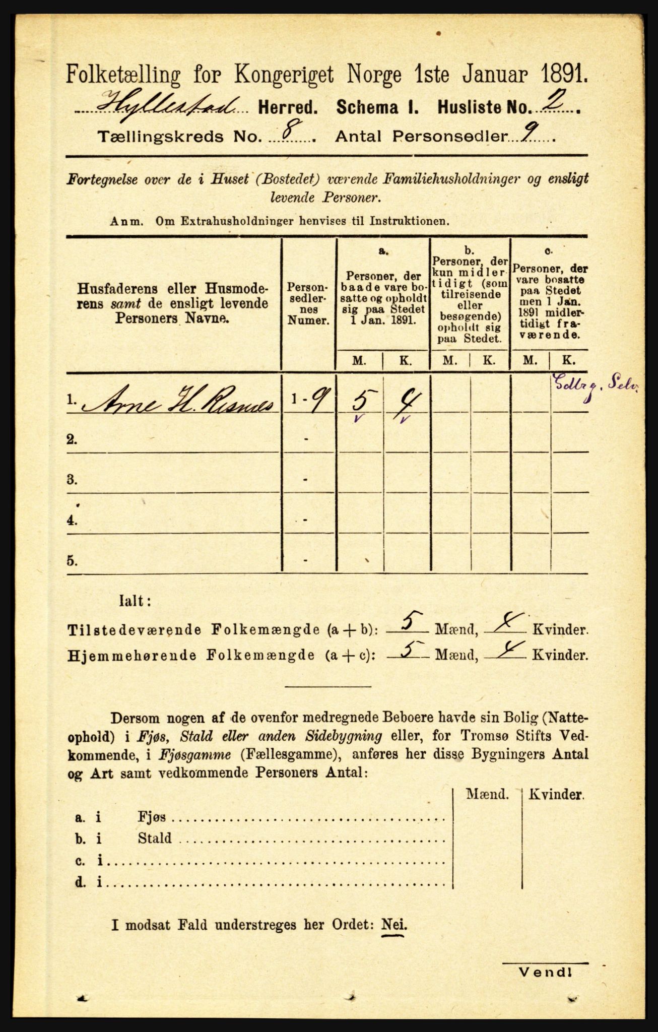 RA, 1891 census for 1413 Hyllestad, 1891, p. 1281