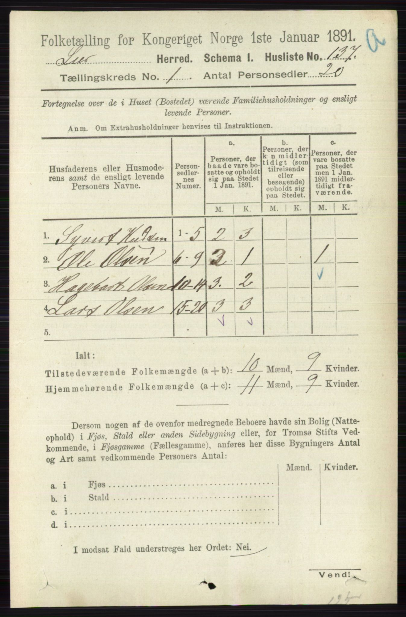 RA, 1891 census for 0626 Lier, 1891, p. 180