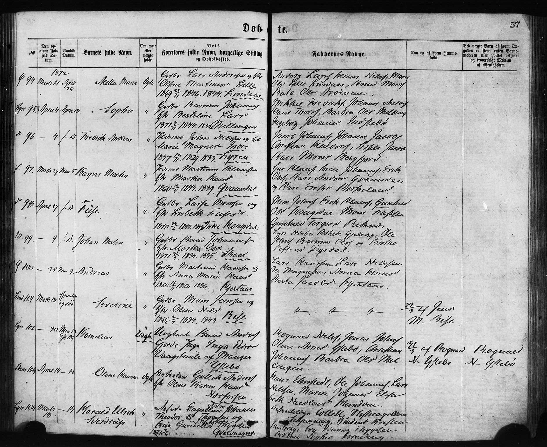 Lindås Sokneprestembete, SAB/A-76701/H/Haa: Parish register (official) no. A 18, 1869-1885, p. 57