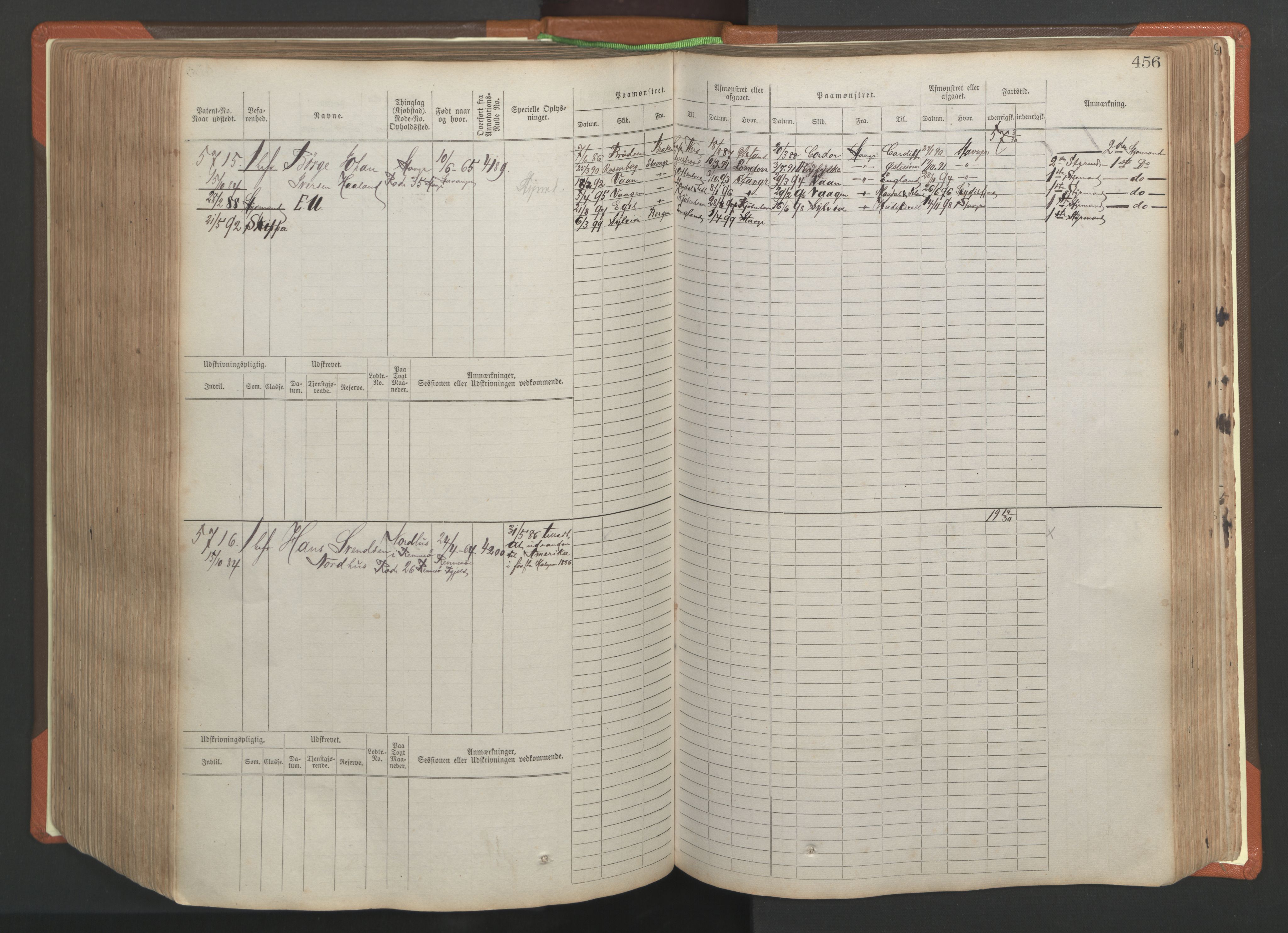 Stavanger sjømannskontor, AV/SAST-A-102006/F/Fb/Fbb/L0009: Sjøfartshovedrulle, patentnr. 4805-6006, 1879-1887, p. 462