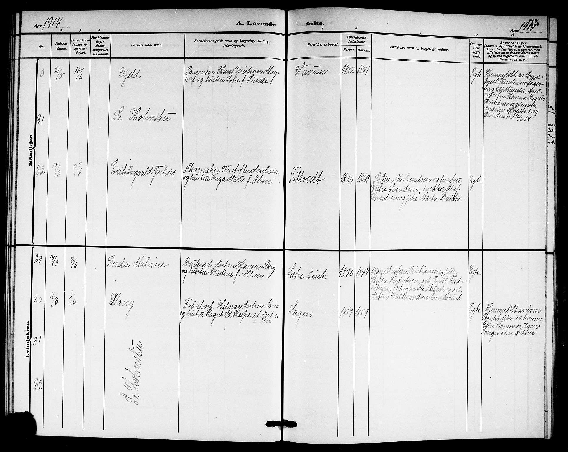 Hurum kirkebøker, AV/SAKO-A-229/G/Ga/L0005: Parish register (copy) no. I 5, 1908-1922, p. 75