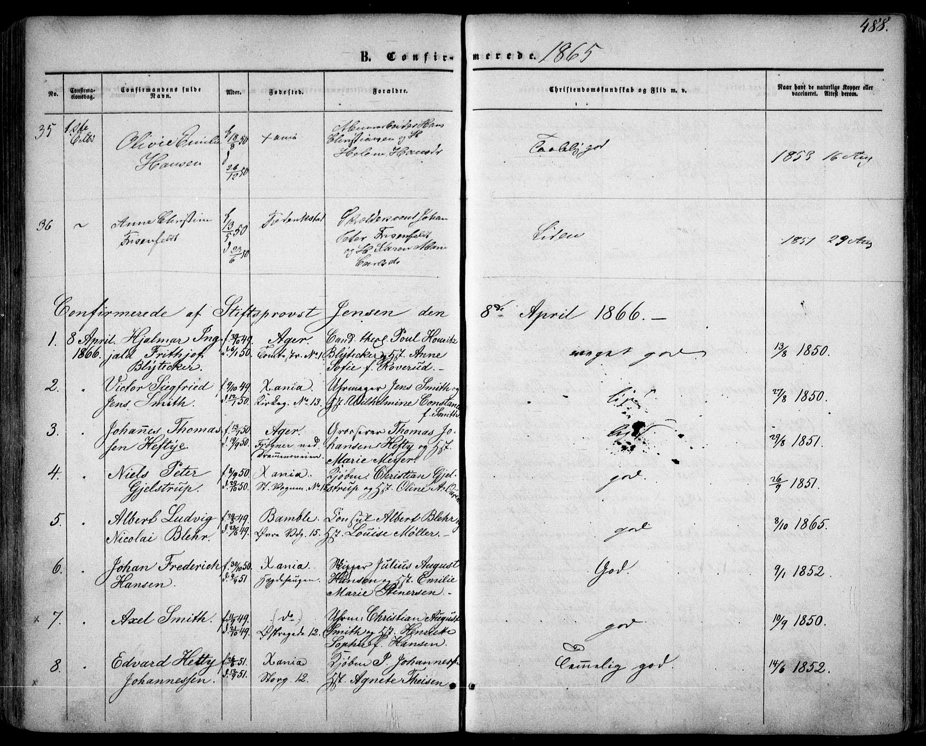Oslo domkirke Kirkebøker, SAO/A-10752/F/Fa/L0015: Parish register (official) no. 15, 1857-1871, p. 488
