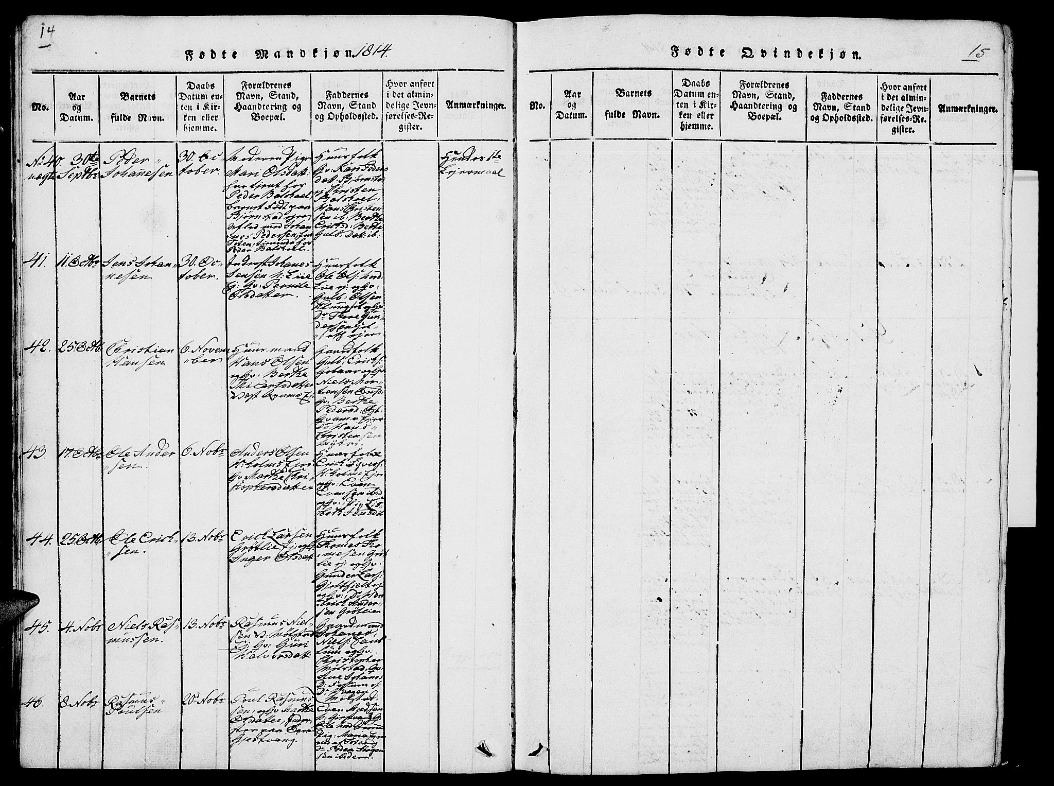 Nes prestekontor, Hedmark, SAH/PREST-020/L/La/L0003: Parish register (copy) no. 3, 1814-1831, p. 14-15