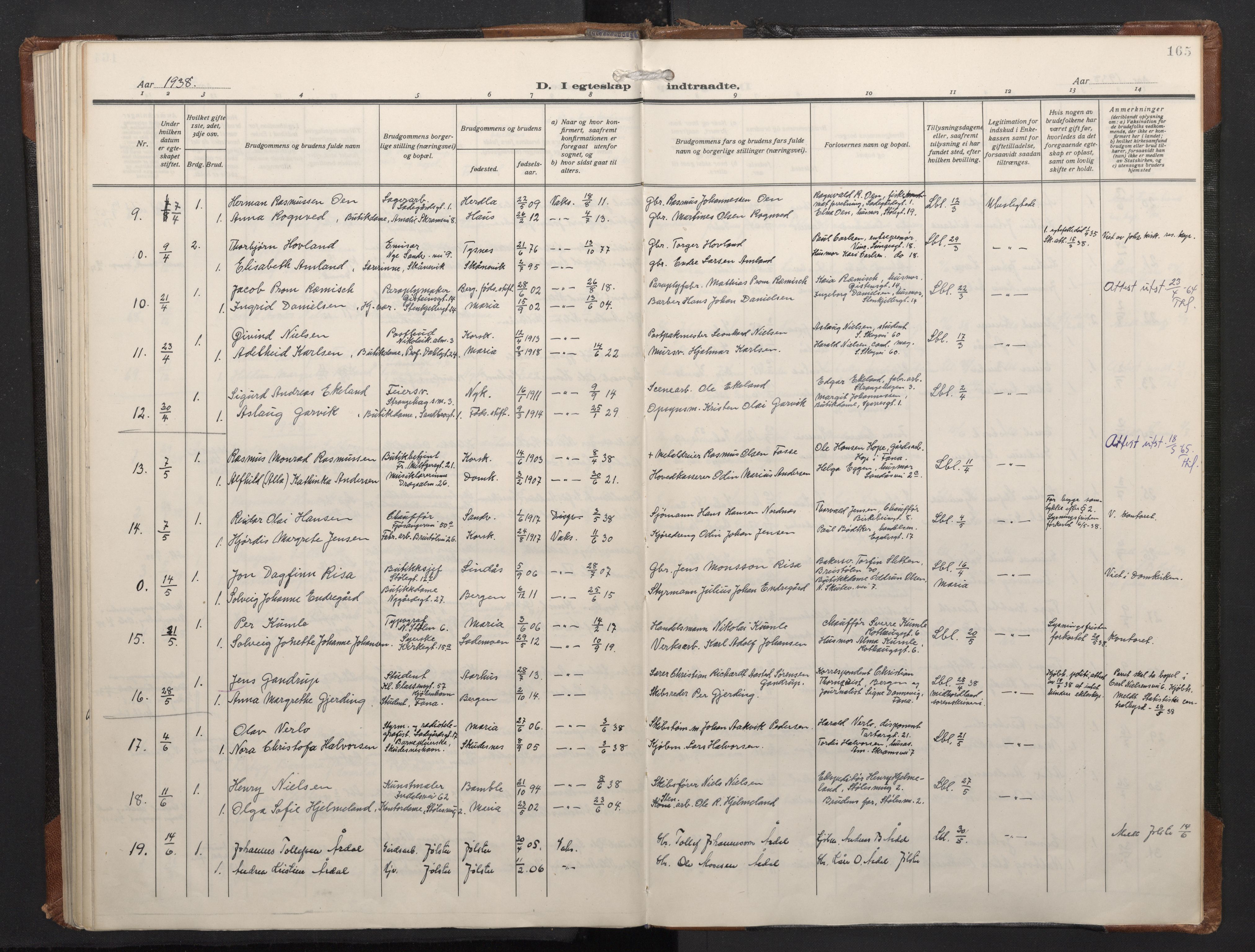 Mariakirken Sokneprestembete, SAB/A-76901/H/Haa/L0016: Parish register (official) no. C 4, 1927-1938, p. 164b-165a