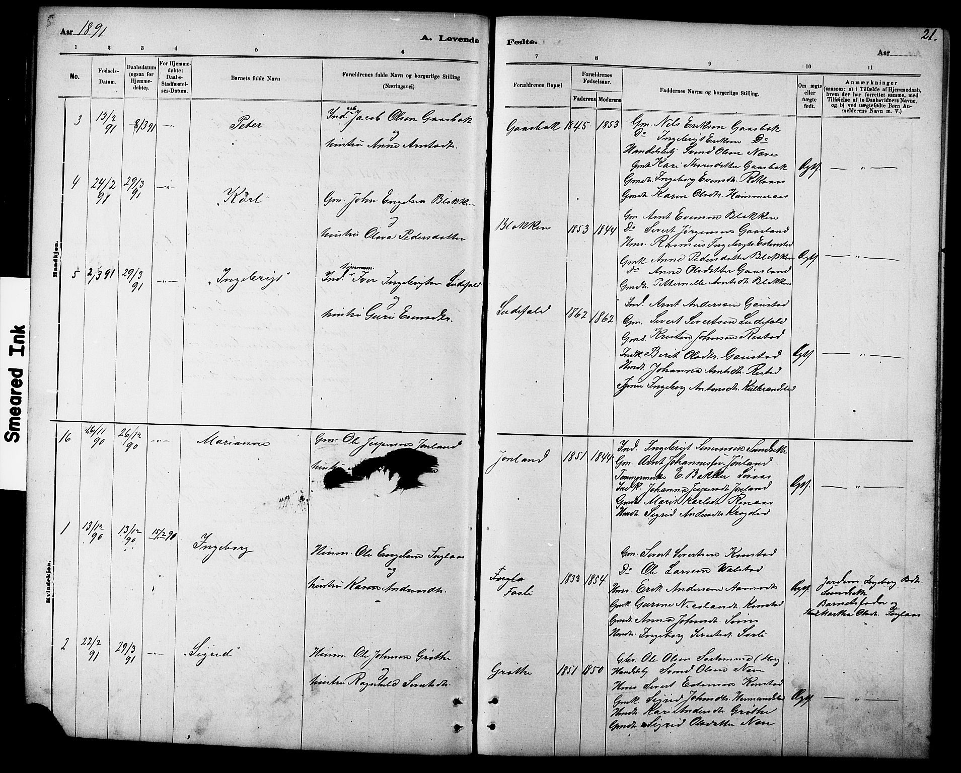 Ministerialprotokoller, klokkerbøker og fødselsregistre - Sør-Trøndelag, SAT/A-1456/694/L1132: Parish register (copy) no. 694C04, 1887-1914, p. 21