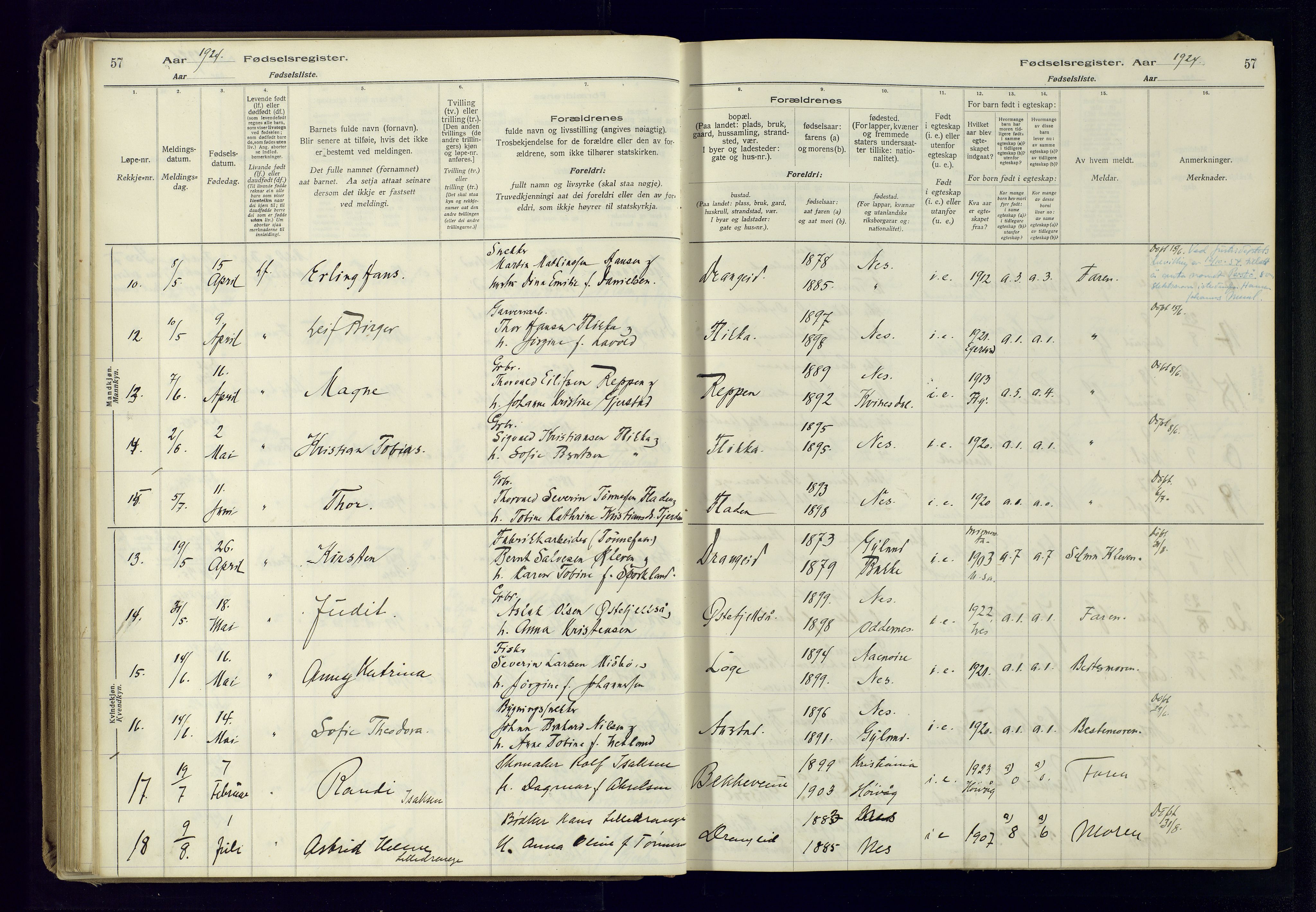 Flekkefjord sokneprestkontor, AV/SAK-1111-0012/J/Ja/L0005: Birth register no. 5, 1916-1950, p. 57