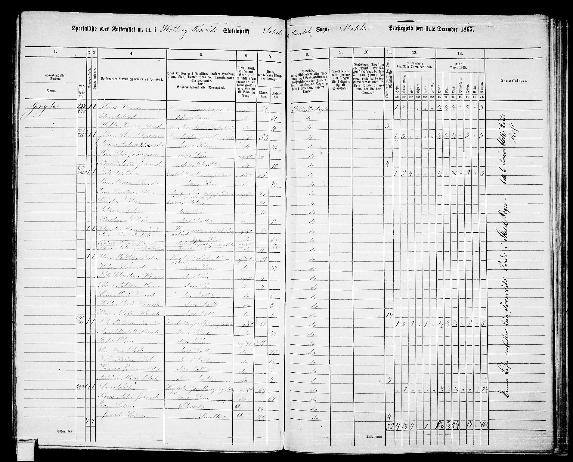 RA, 1865 census for Stokke, 1865, p. 154