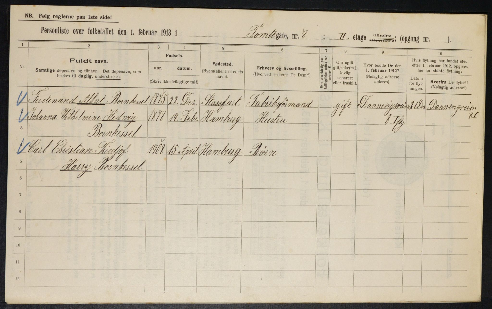 OBA, Municipal Census 1913 for Kristiania, 1913, p. 113496