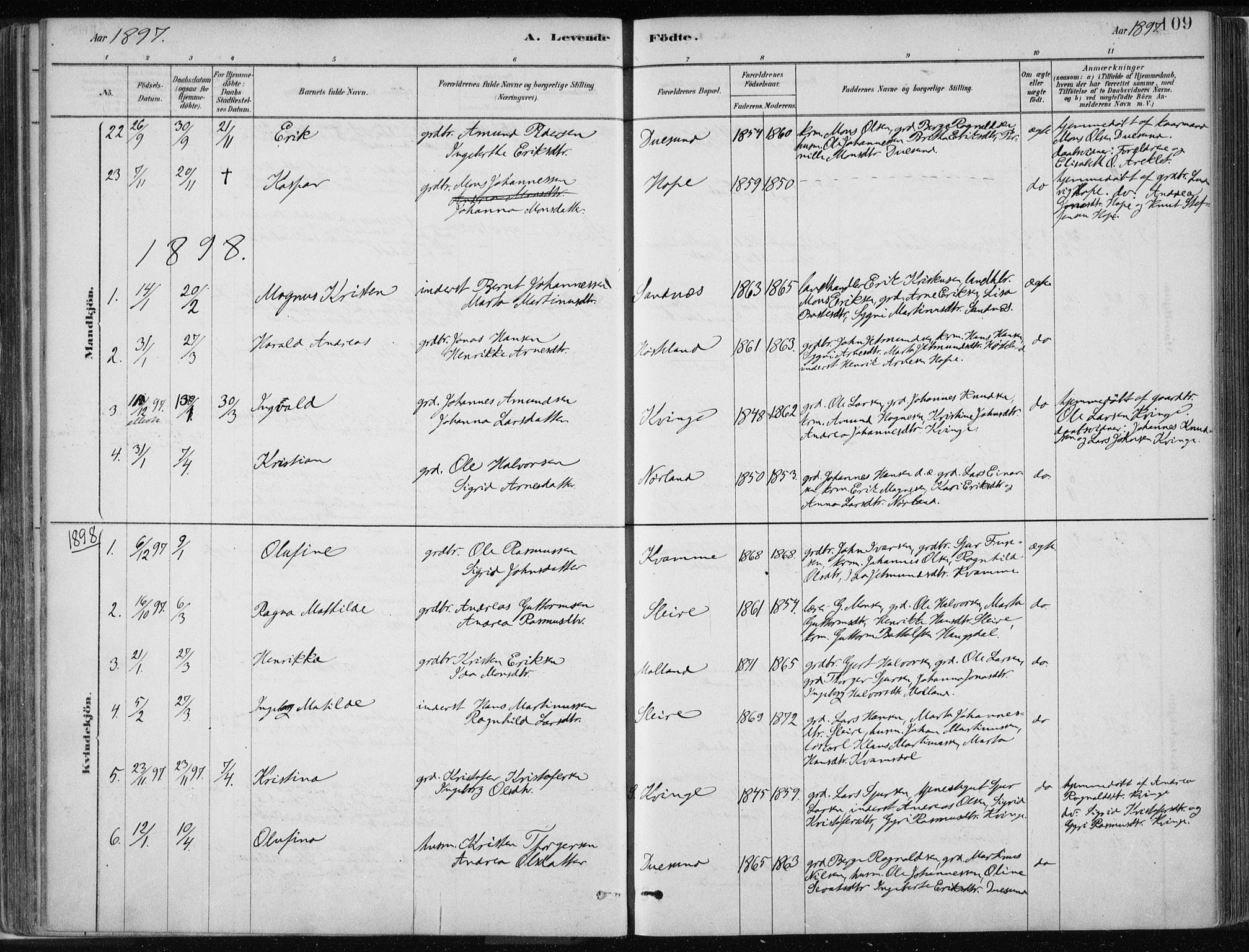 Masfjorden Sokneprestembete, SAB/A-77001: Parish register (official) no. B  1, 1876-1899, p. 109
