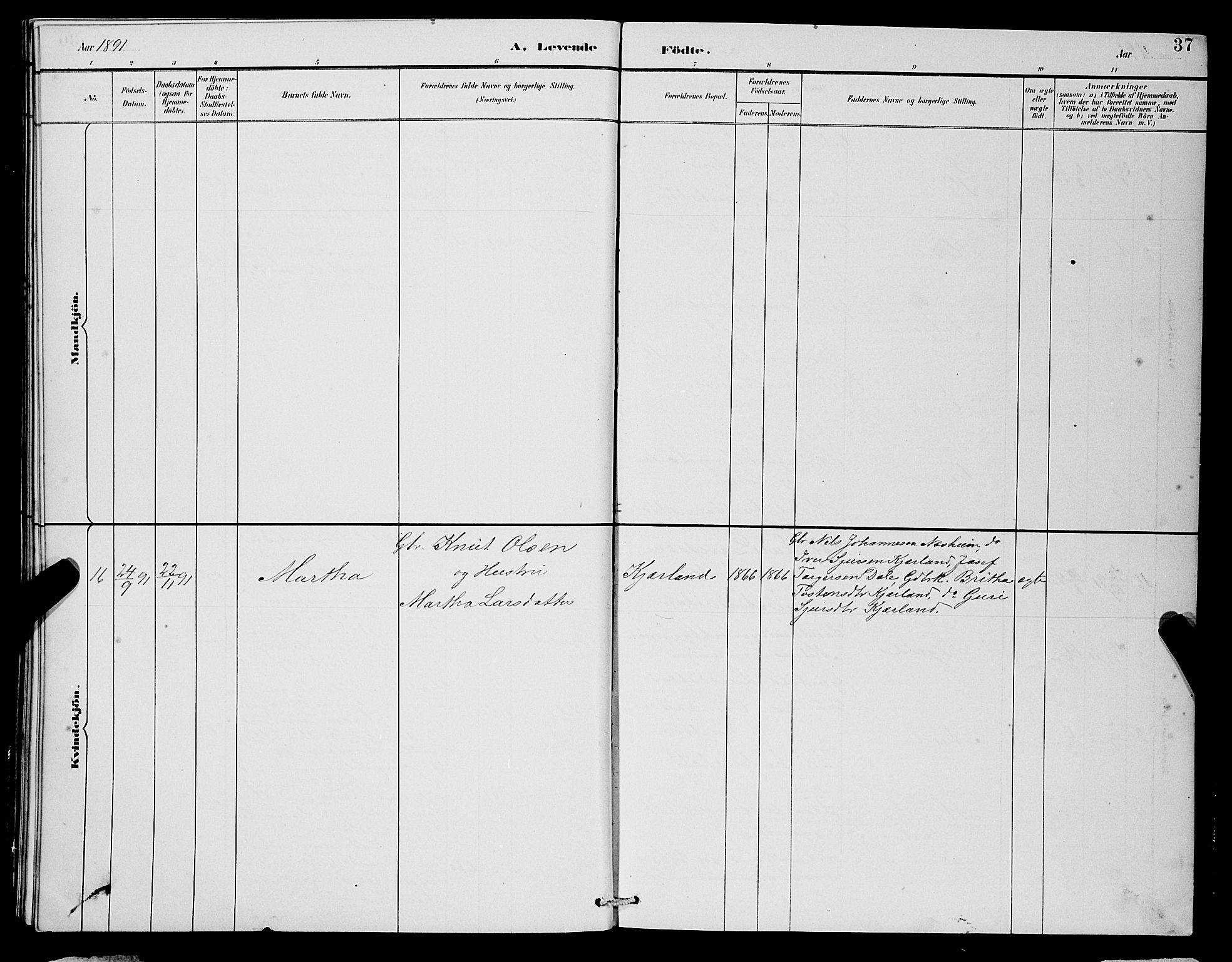Ulvik sokneprestembete, SAB/A-78801/H/Hab: Parish register (copy) no. B 3, 1884-1901, p. 37