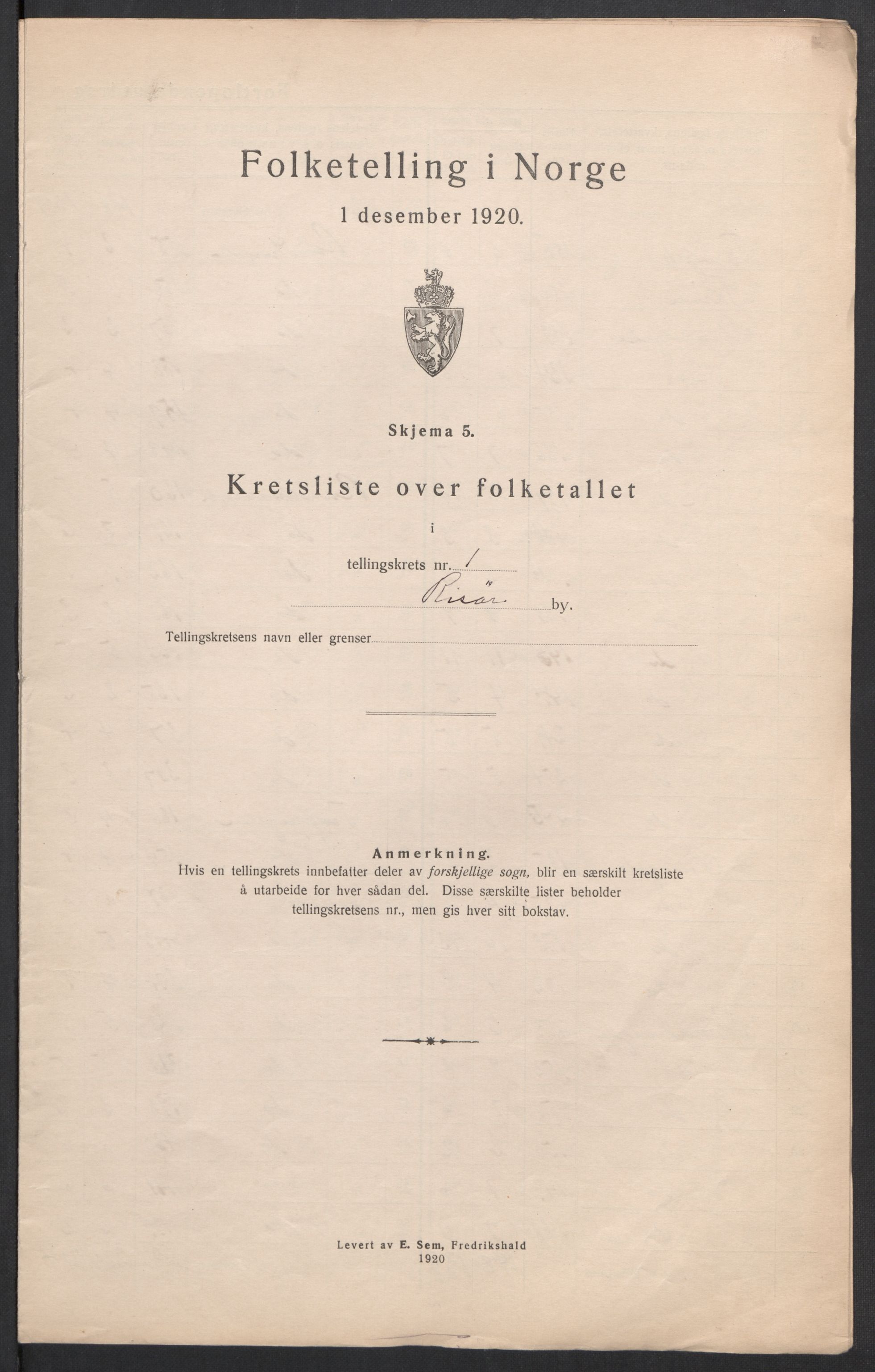 SAK, 1920 census for Risør, 1920, p. 6