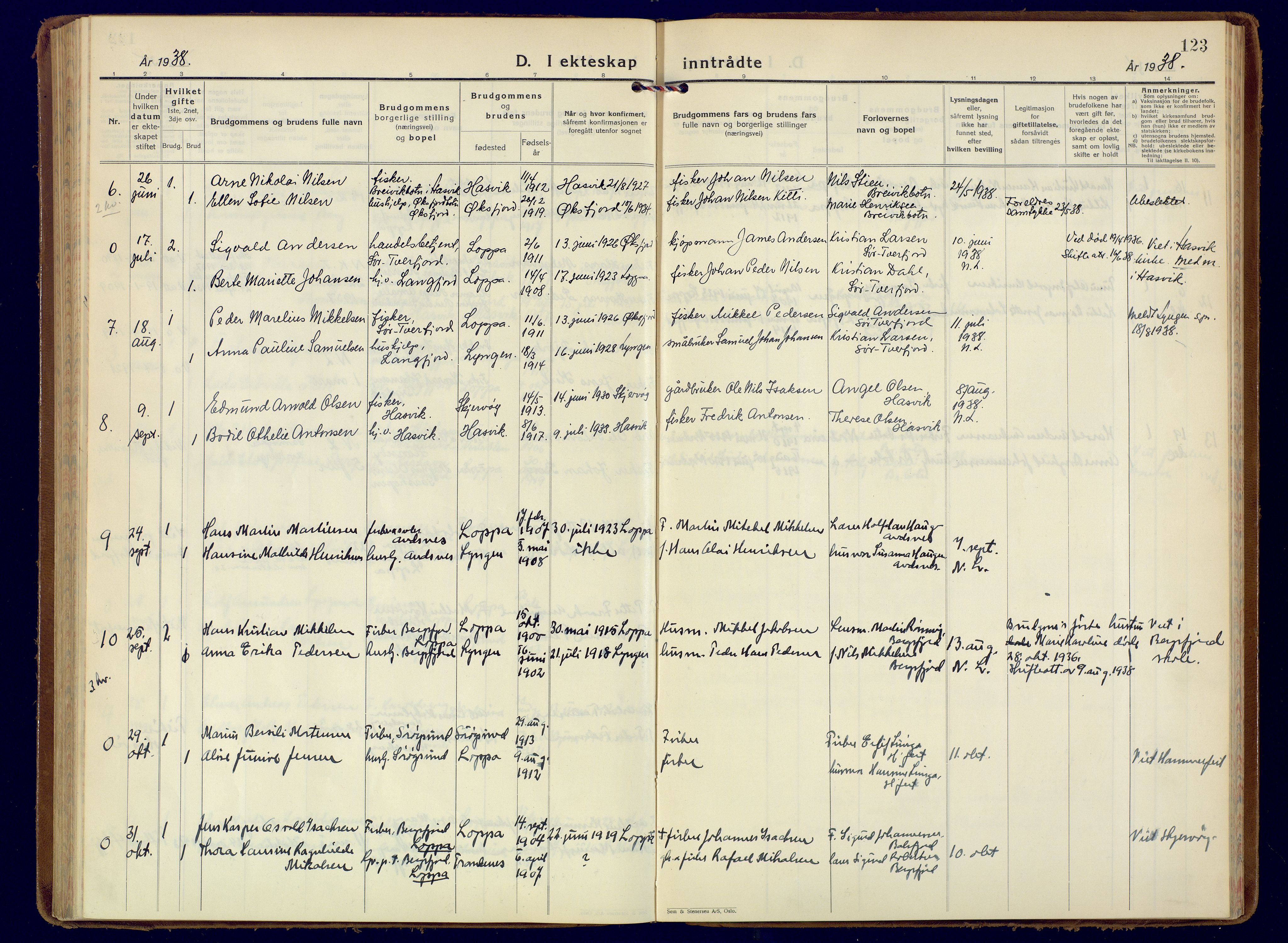 Loppa sokneprestkontor, AV/SATØ-S-1339/H/Ha/L0014kirke: Parish register (official) no. 14, 1933-1942, p. 123