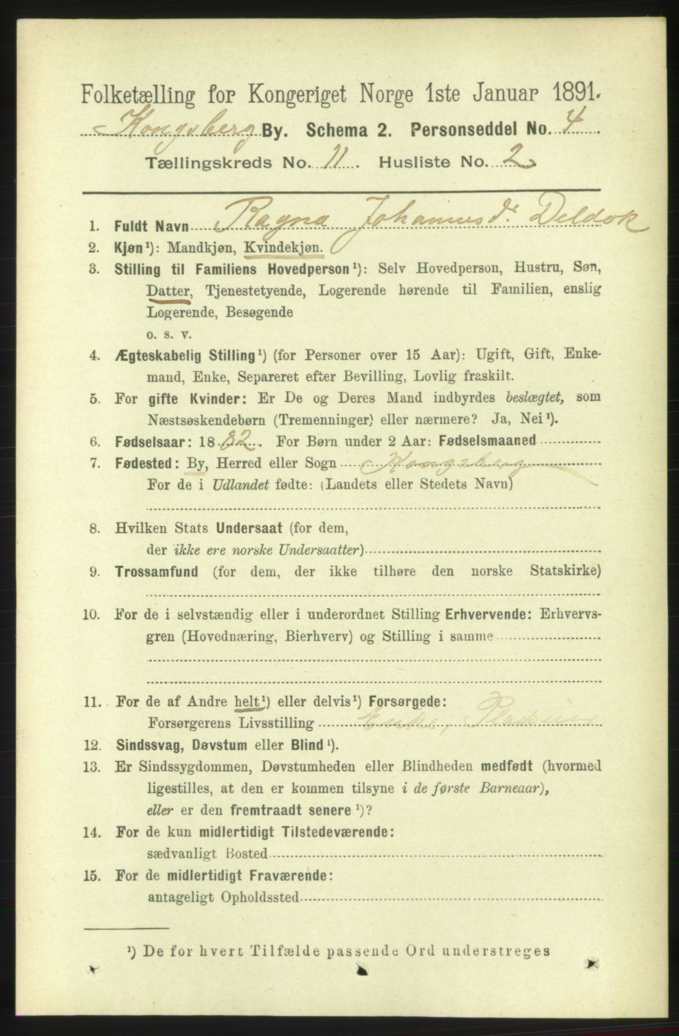 RA, 1891 census for 0604 Kongsberg, 1891, p. 6834