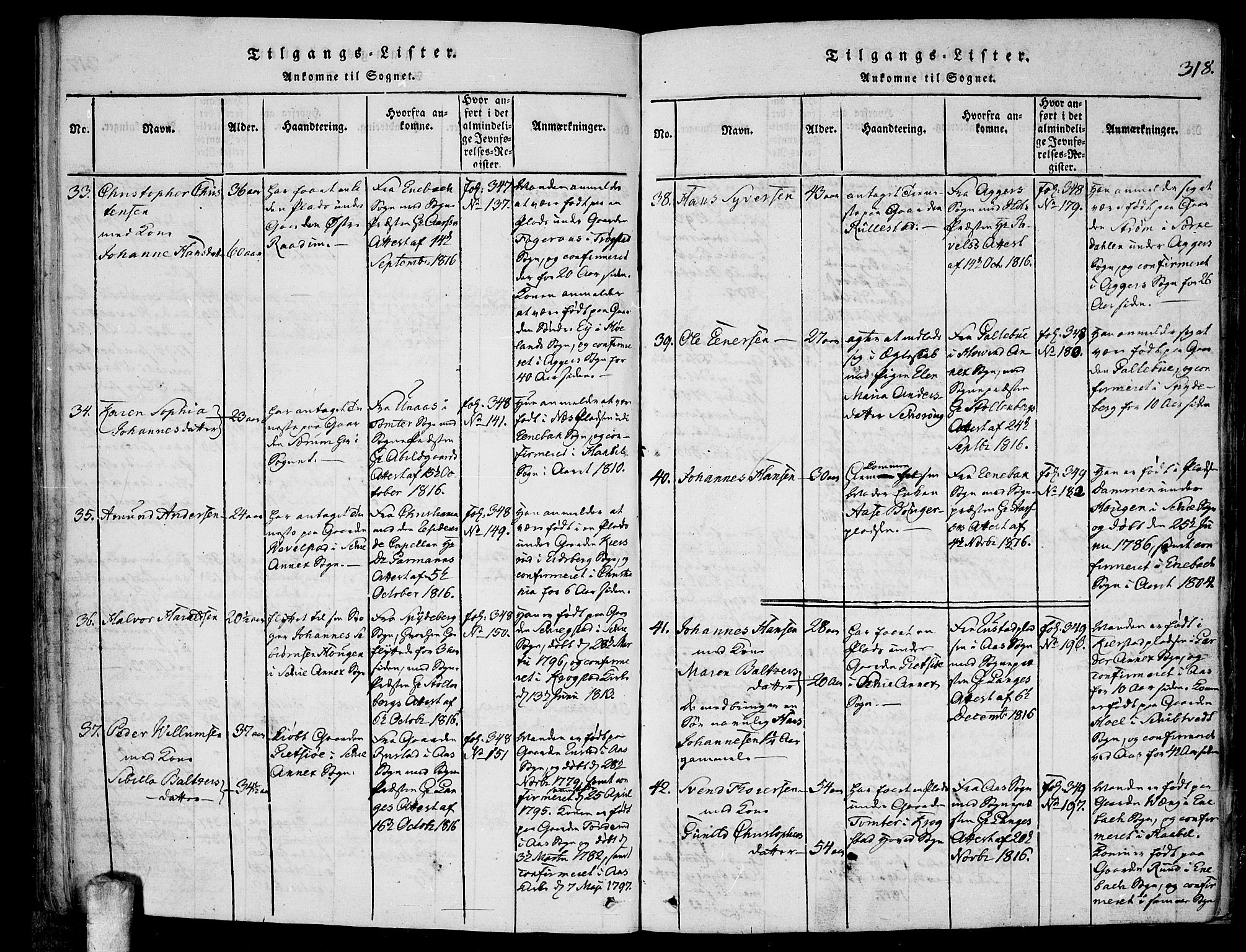 Kråkstad prestekontor Kirkebøker, AV/SAO-A-10125a/F/Fa/L0003: Parish register (official) no. I 3, 1813-1824, p. 318