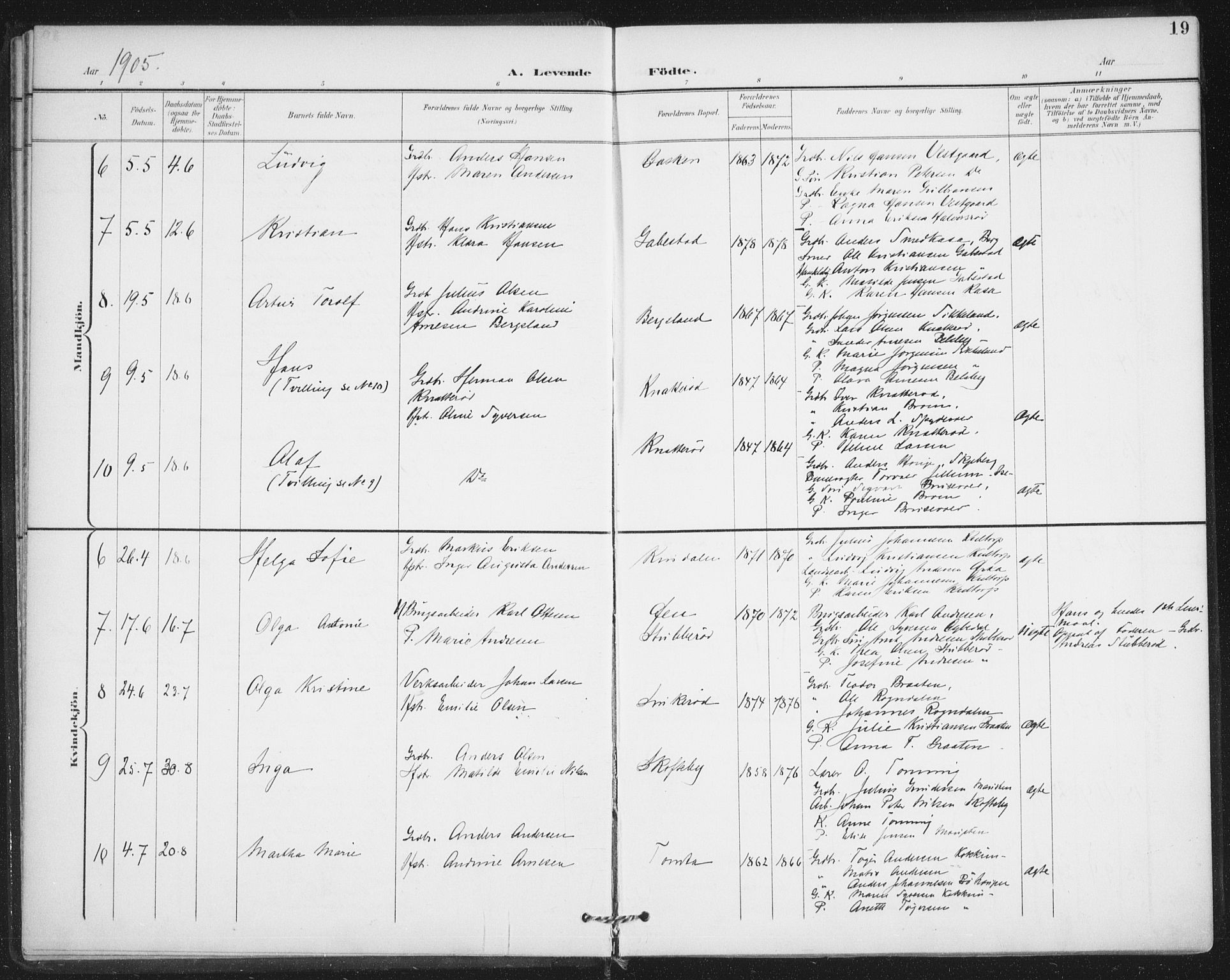Varteig prestekontor Kirkebøker, SAO/A-10447a/F/Fa/L0003: Parish register (official) no. 3, 1899-1919, p. 19