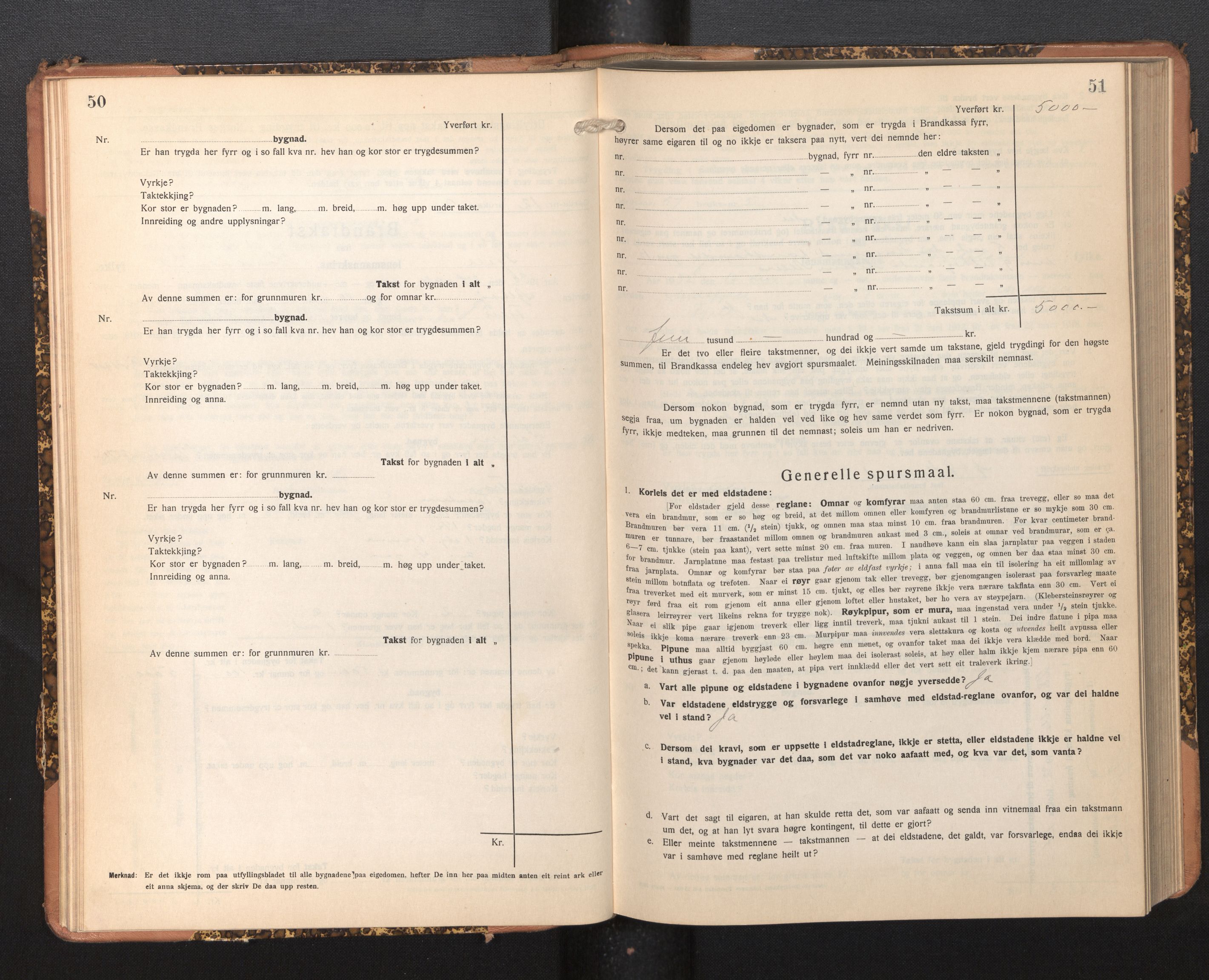 Lensmannen i Fjell, AV/SAB-A-32301/0012/L0006: Branntakstprotokoll, skjematakst, 1931-1945, p. 50-51