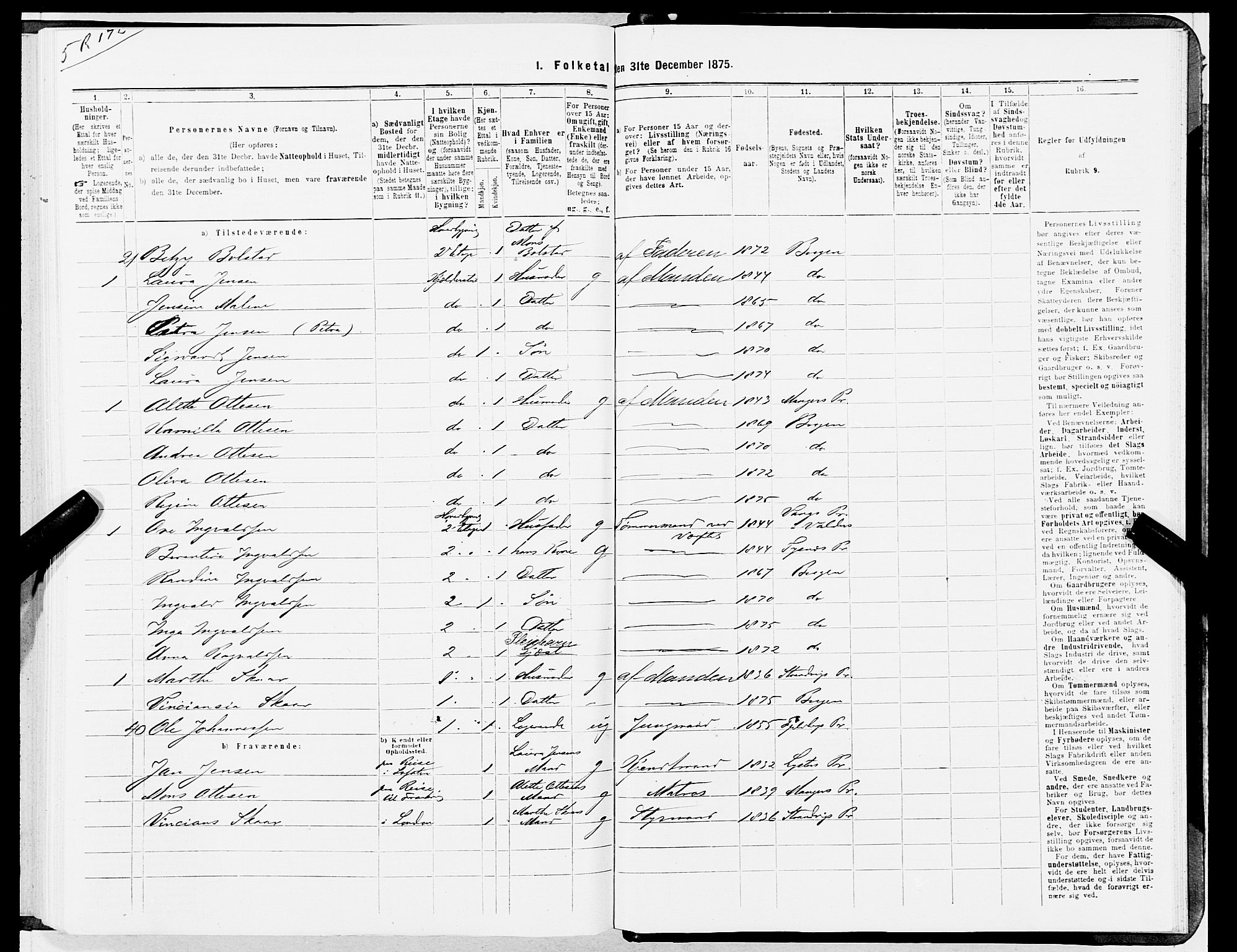 SAB, 1875 census for 1301 Bergen, 1875, p. 1118