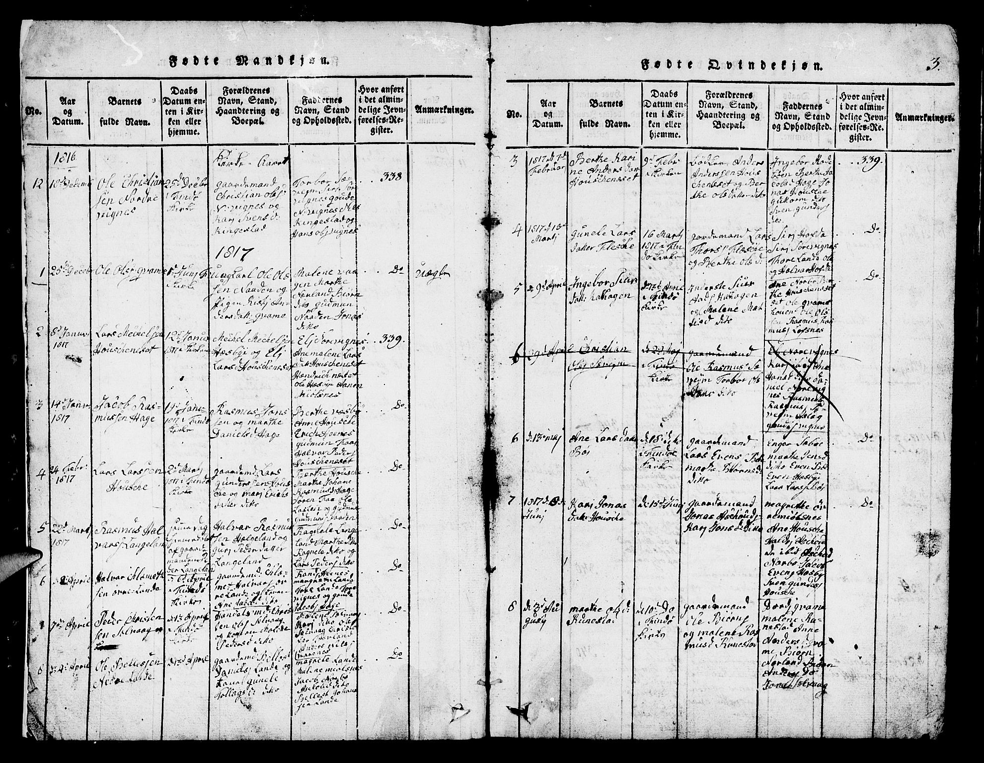 Finnøy sokneprestkontor, SAST/A-101825/H/Ha/Hab/L0001: Parish register (copy) no. B 1, 1816-1856, p. 3