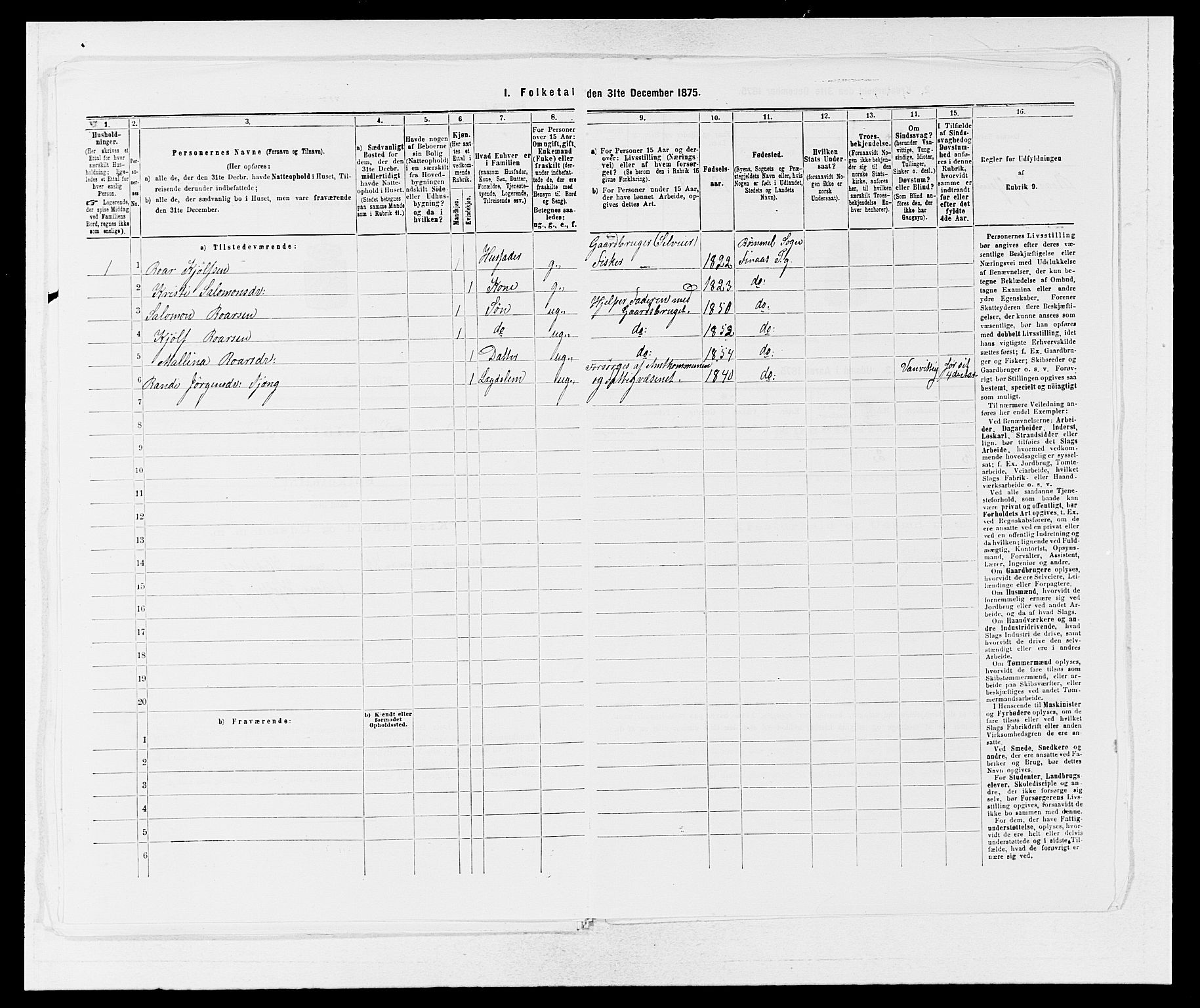 SAB, 1875 census for 1218P Finnås, 1875, p. 856