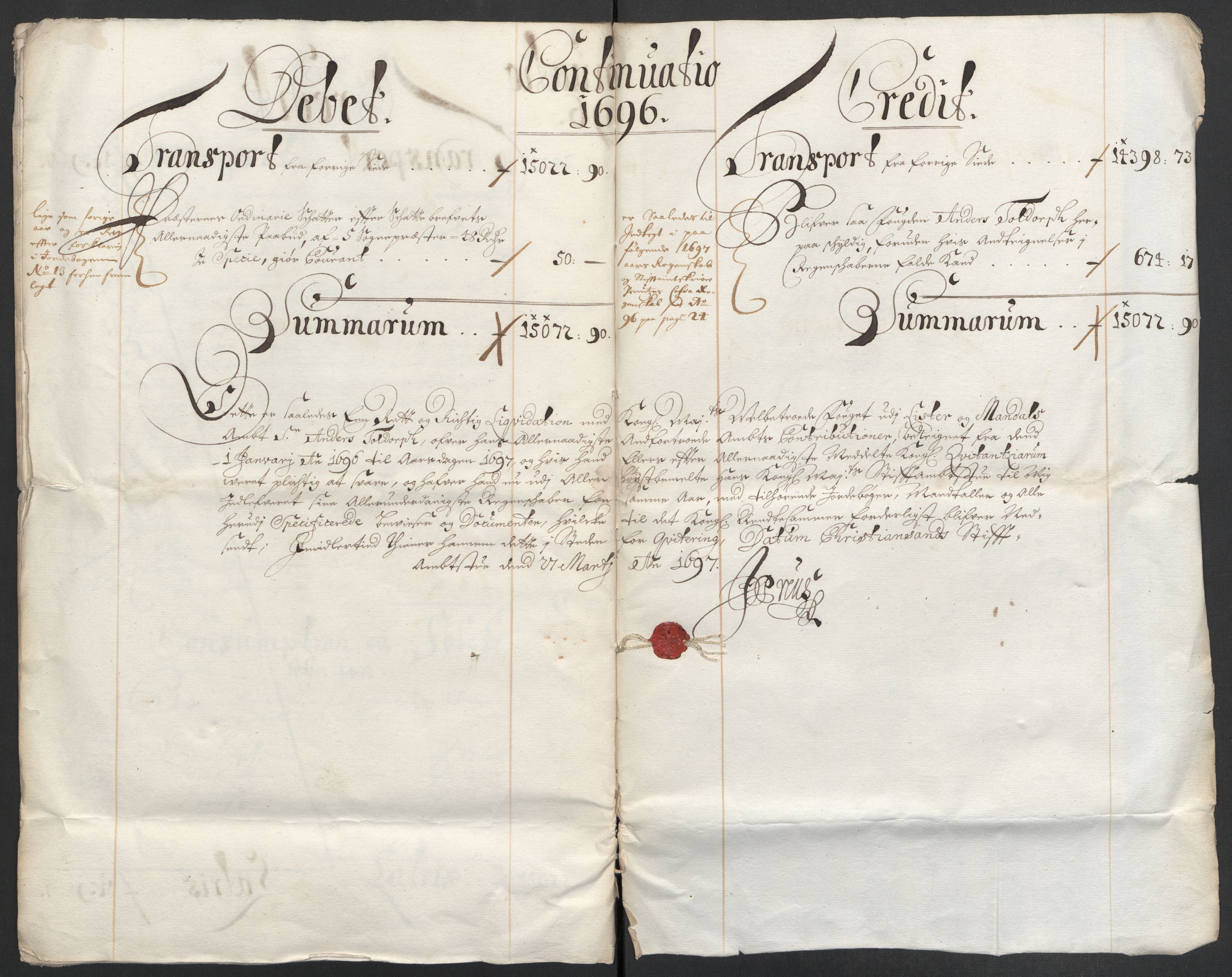 Rentekammeret inntil 1814, Reviderte regnskaper, Fogderegnskap, AV/RA-EA-4092/R43/L2546: Fogderegnskap Lista og Mandal, 1696-1697, p. 12