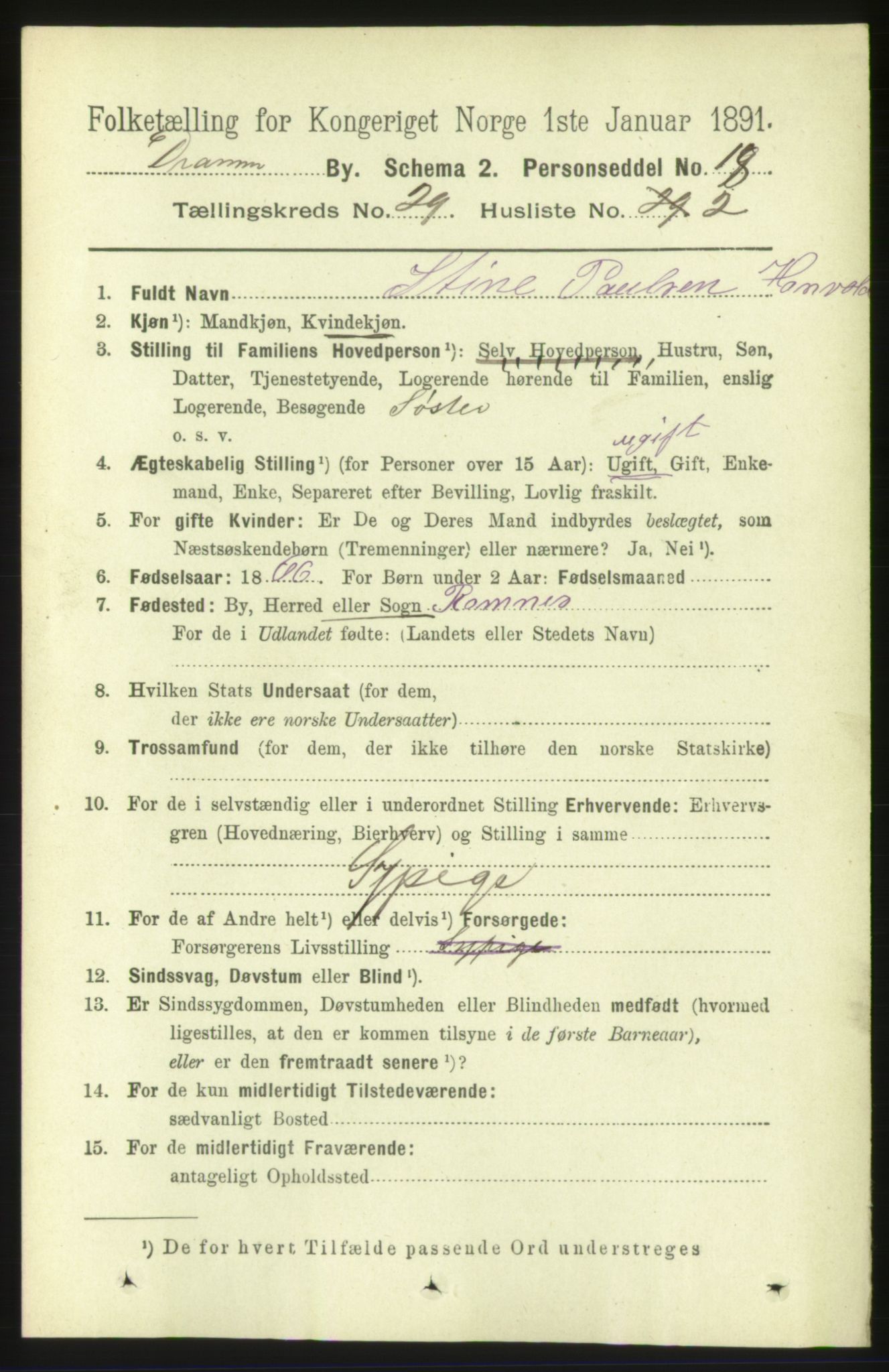 RA, 1891 census for 0602 Drammen, 1891, p. 17422