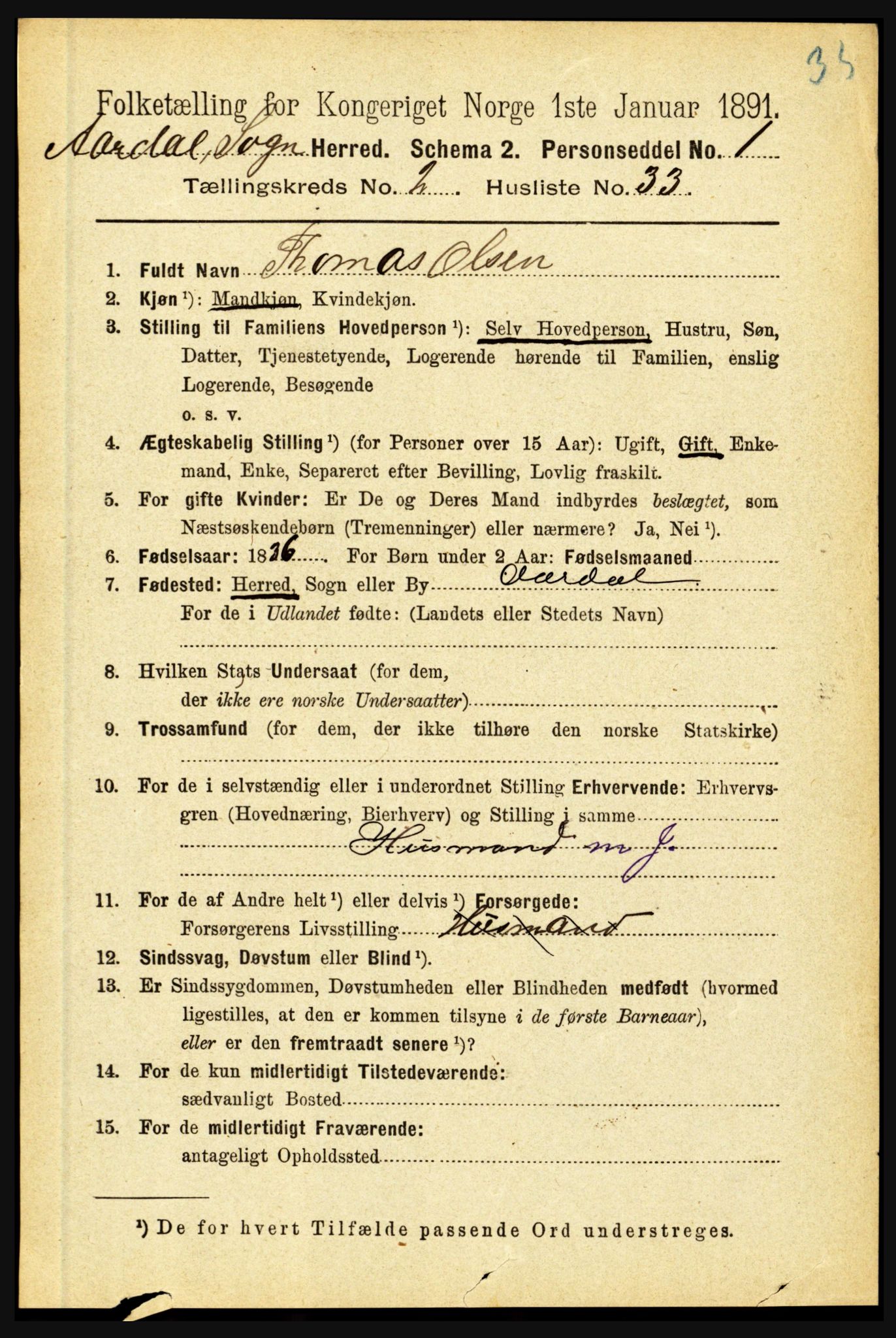 RA, 1891 census for 1424 Årdal, 1891, p. 356