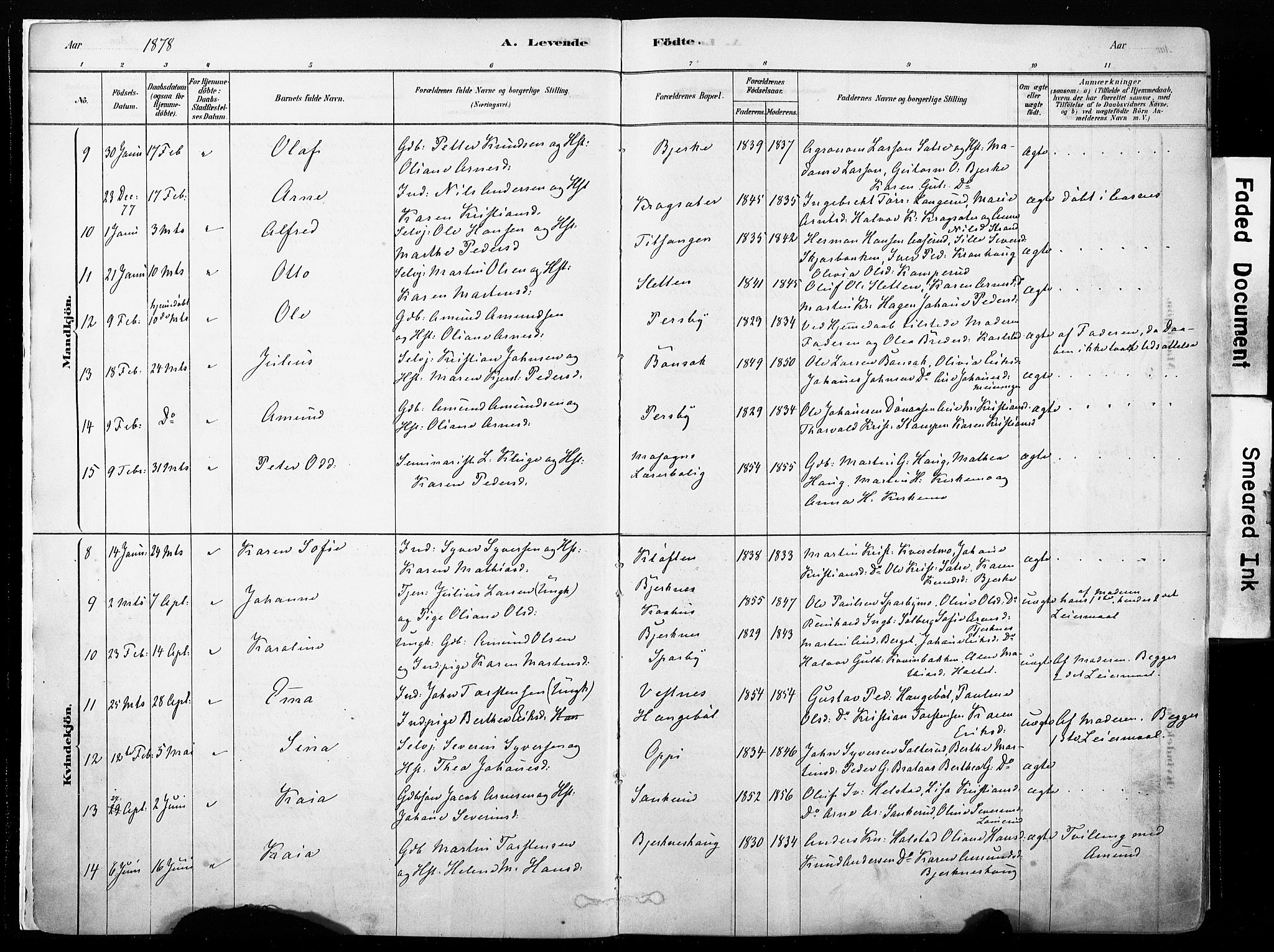 Hof prestekontor, SAH/PREST-038/H/Ha/Haa/L0010: Parish register (official) no. 10, 1878-1909, p. 1b