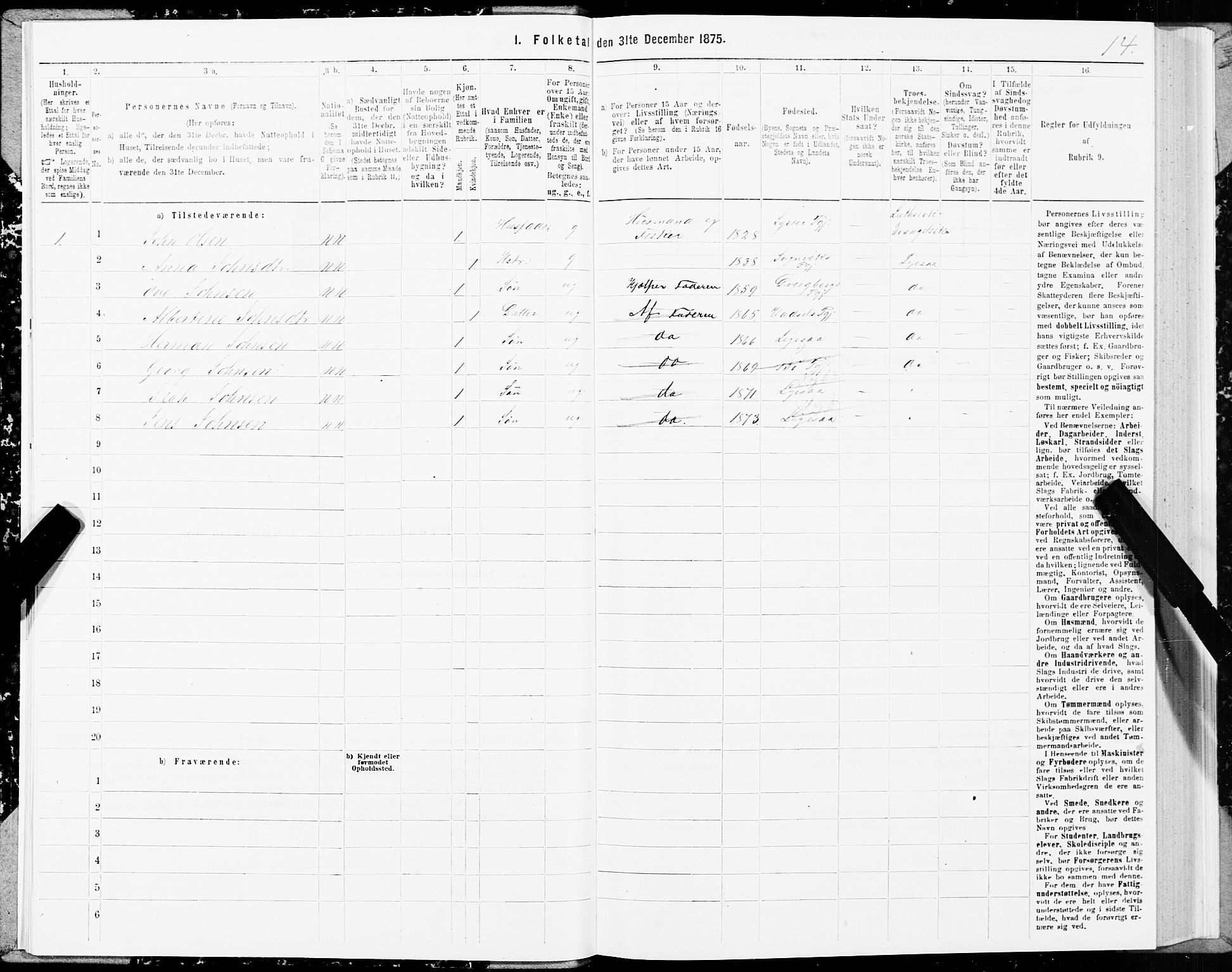 SAT, 1875 census for 1867P Bø, 1875, p. 1014