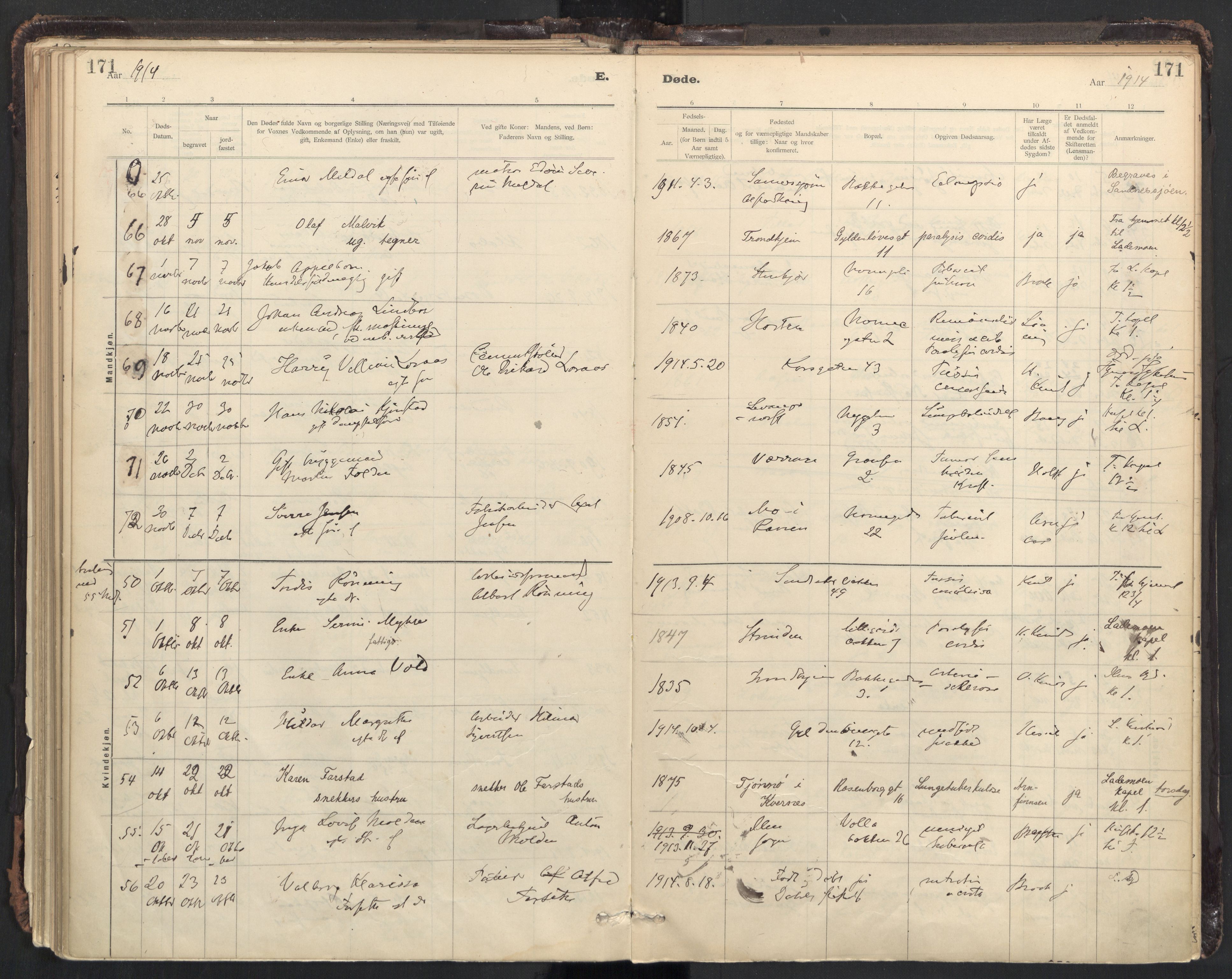 Ministerialprotokoller, klokkerbøker og fødselsregistre - Sør-Trøndelag, AV/SAT-A-1456/604/L0204: Parish register (official) no. 604A24, 1911-1920, p. 171