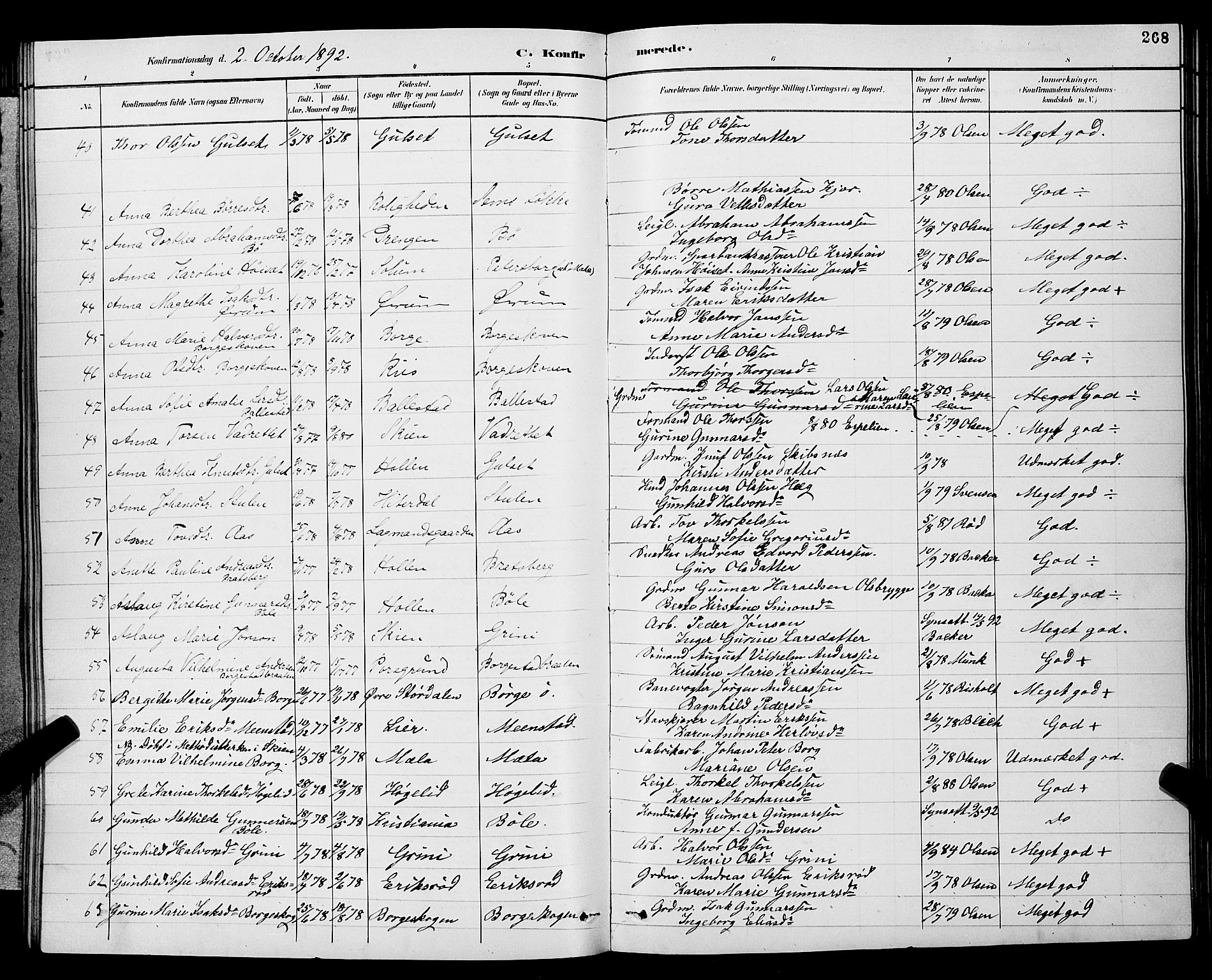 Gjerpen kirkebøker, AV/SAKO-A-265/G/Ga/L0002: Parish register (copy) no. I 2, 1883-1900, p. 268