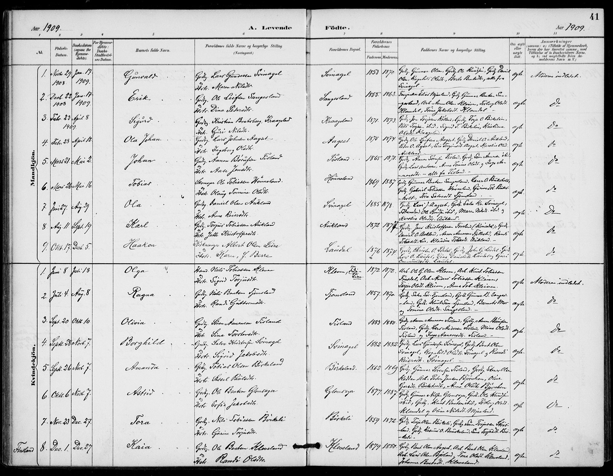 Holum sokneprestkontor, AV/SAK-1111-0022/F/Fa/Fab/L0007: Parish register (official) no. A 7, 1887-1912, p. 41