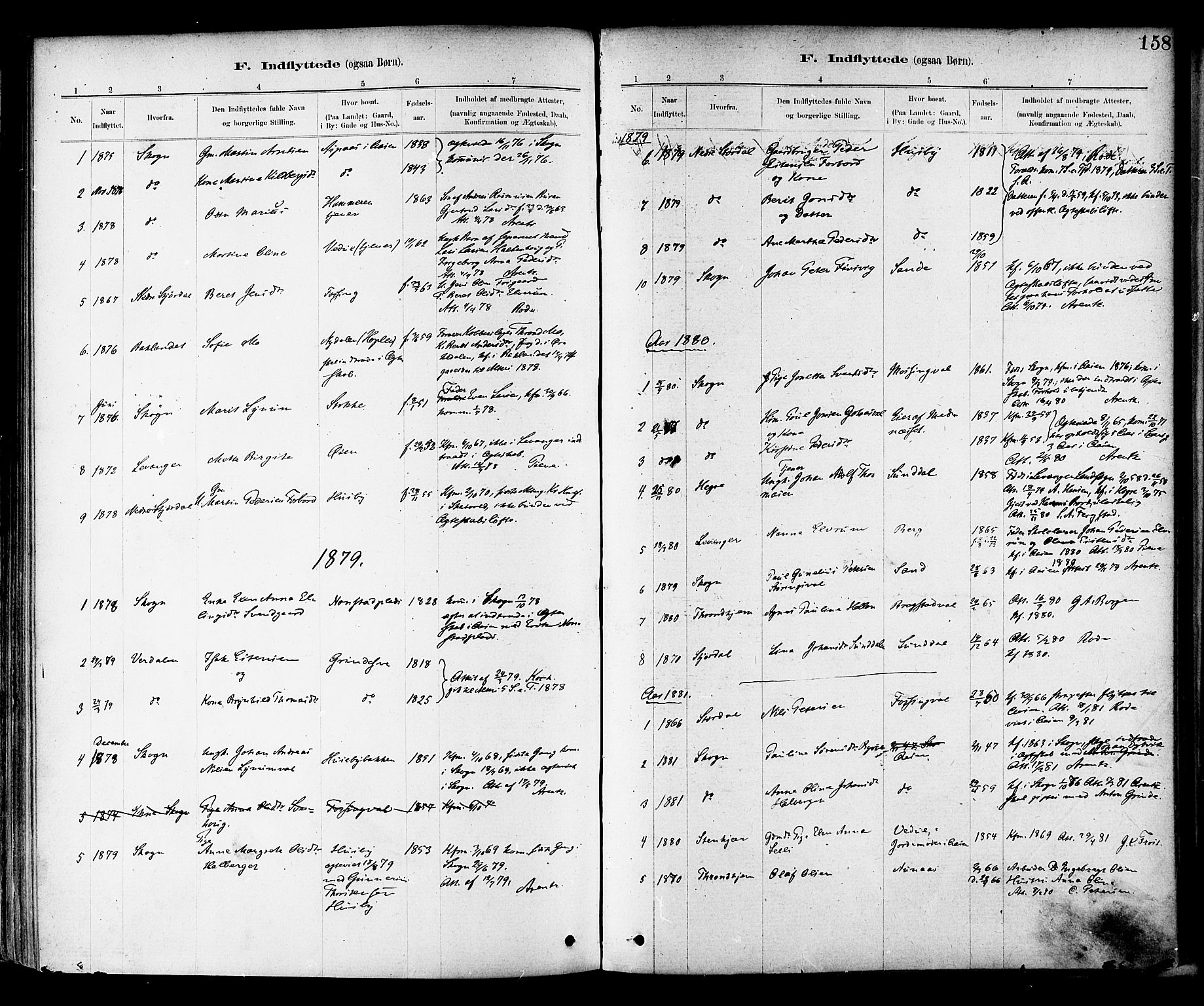 Ministerialprotokoller, klokkerbøker og fødselsregistre - Nord-Trøndelag, AV/SAT-A-1458/714/L0130: Parish register (official) no. 714A01, 1878-1895, p. 158
