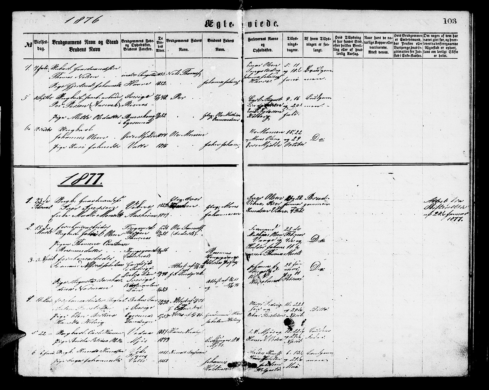 Haus sokneprestembete, SAB/A-75601/H/Hab: Parish register (copy) no. B 1, 1869-1878, p. 103