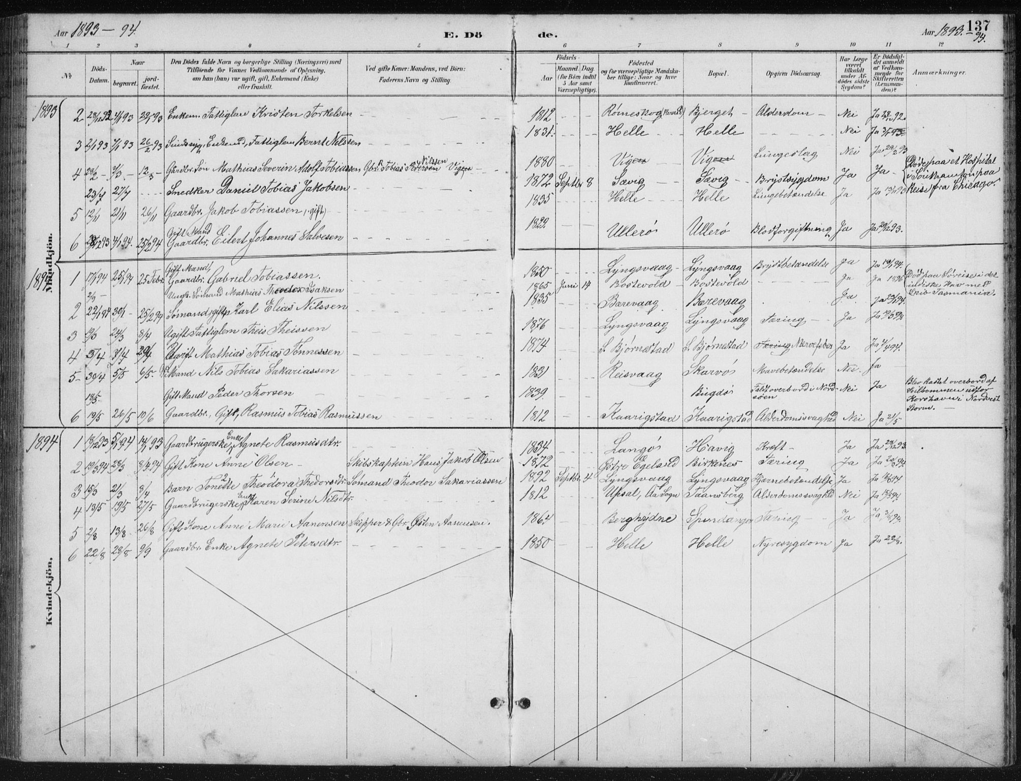 Herad sokneprestkontor, AV/SAK-1111-0018/F/Fb/Fbb/L0004: Parish register (copy) no. B 4, 1890-1935, p. 137