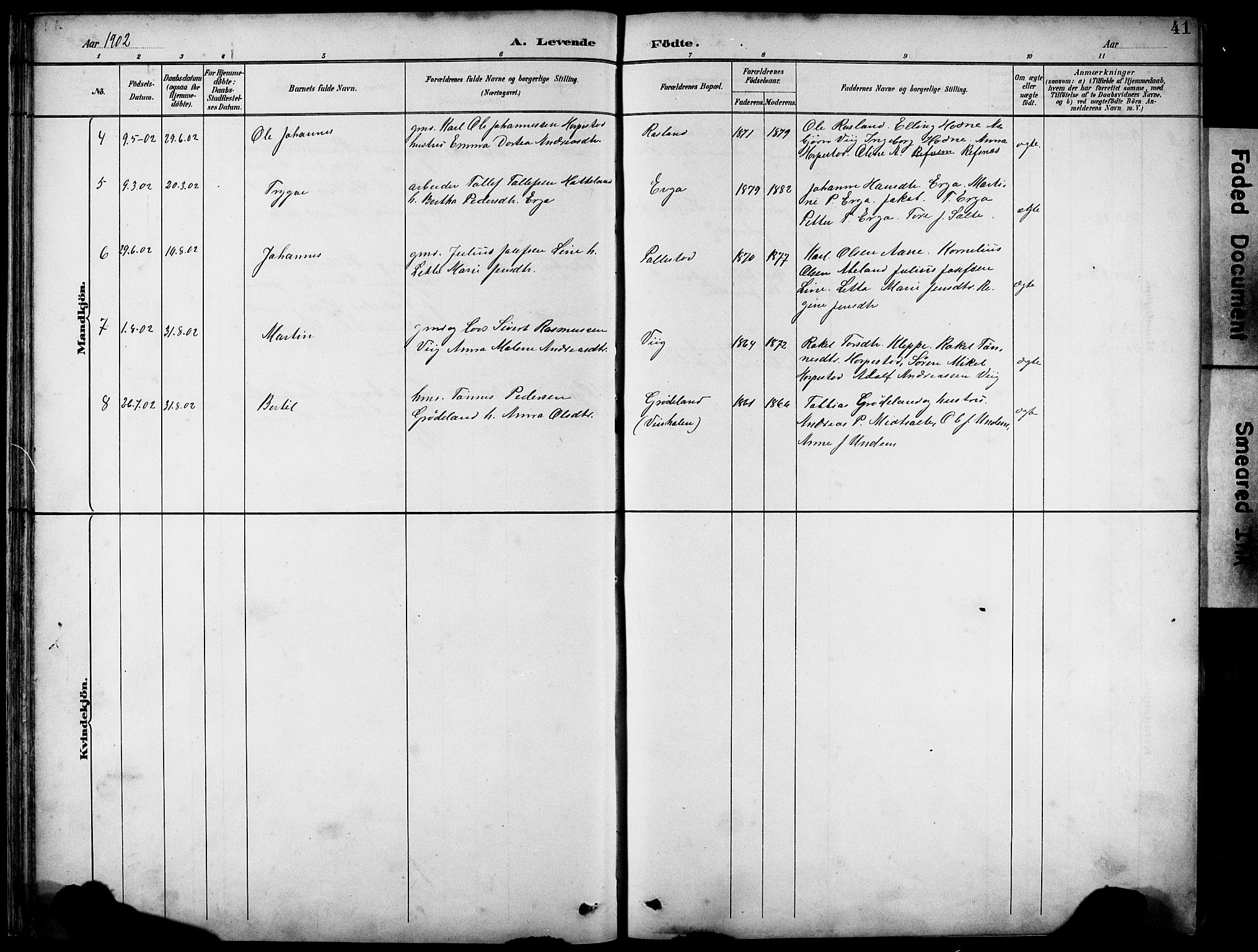 Klepp sokneprestkontor, AV/SAST-A-101803/001/3/30BB/L0005: Parish register (copy) no. B 5, 1889-1918, p. 41