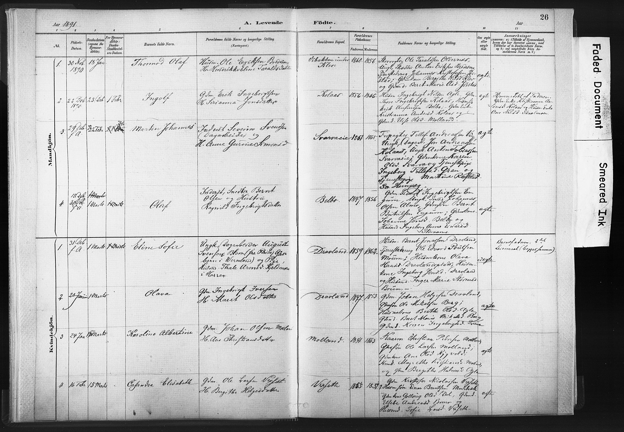 Ministerialprotokoller, klokkerbøker og fødselsregistre - Nord-Trøndelag, SAT/A-1458/749/L0474: Parish register (official) no. 749A08, 1887-1903, p. 26