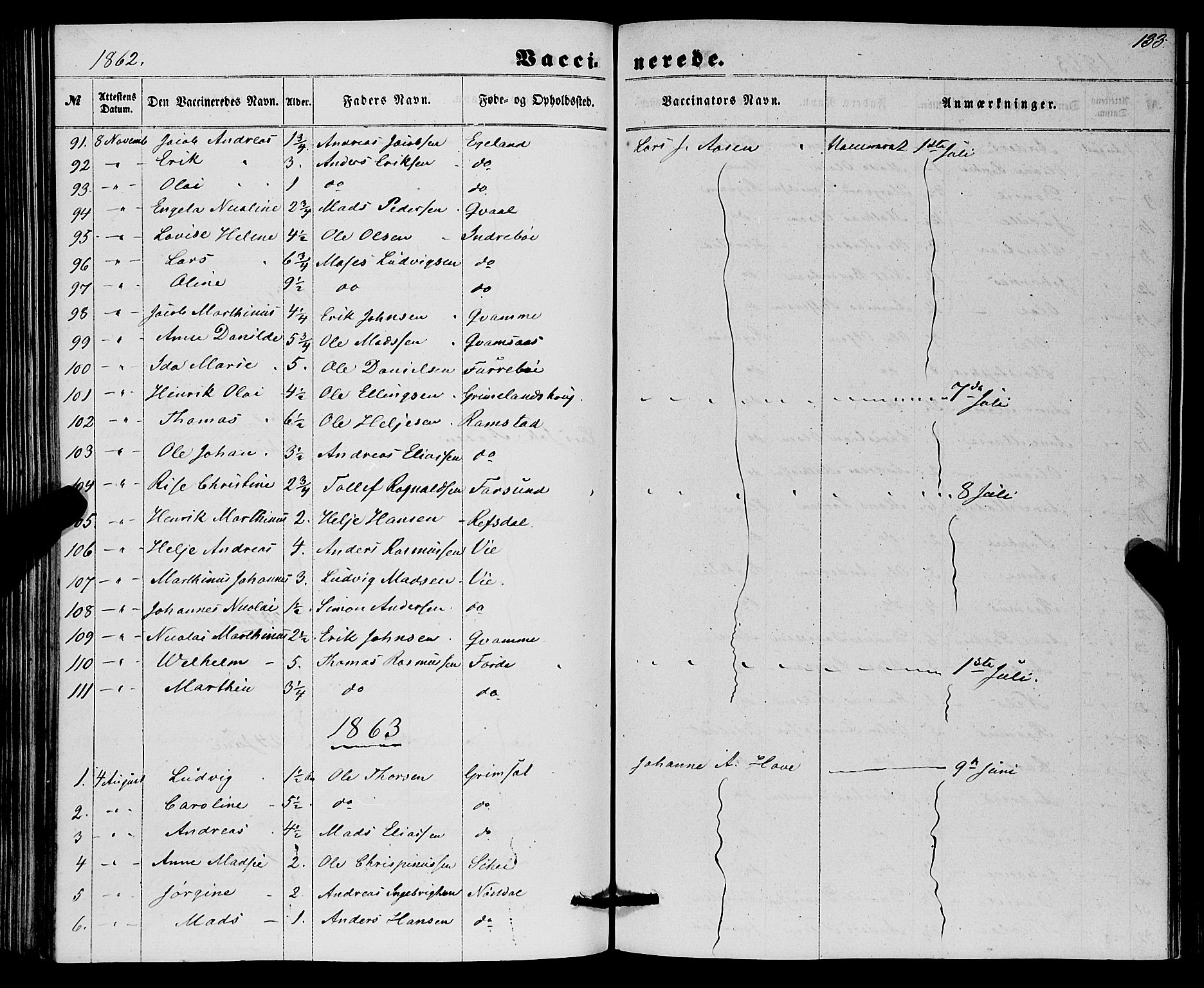 Førde sokneprestembete, SAB/A-79901/H/Haa/Haaa/L0010: Parish register (official) no. A 10, 1861-1876, p. 133