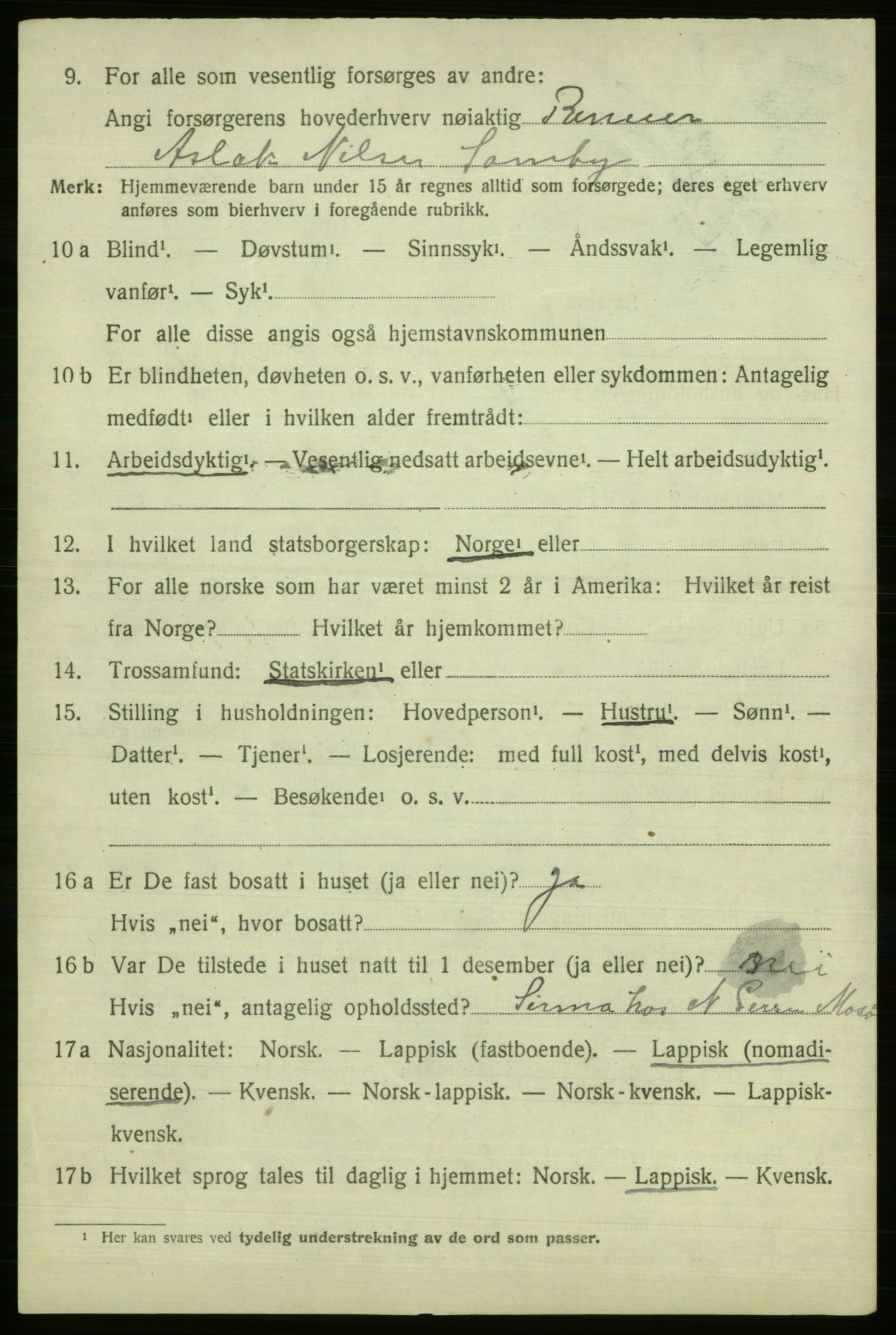 SATØ, 1920 census for Polmak, 1920, p. 1326