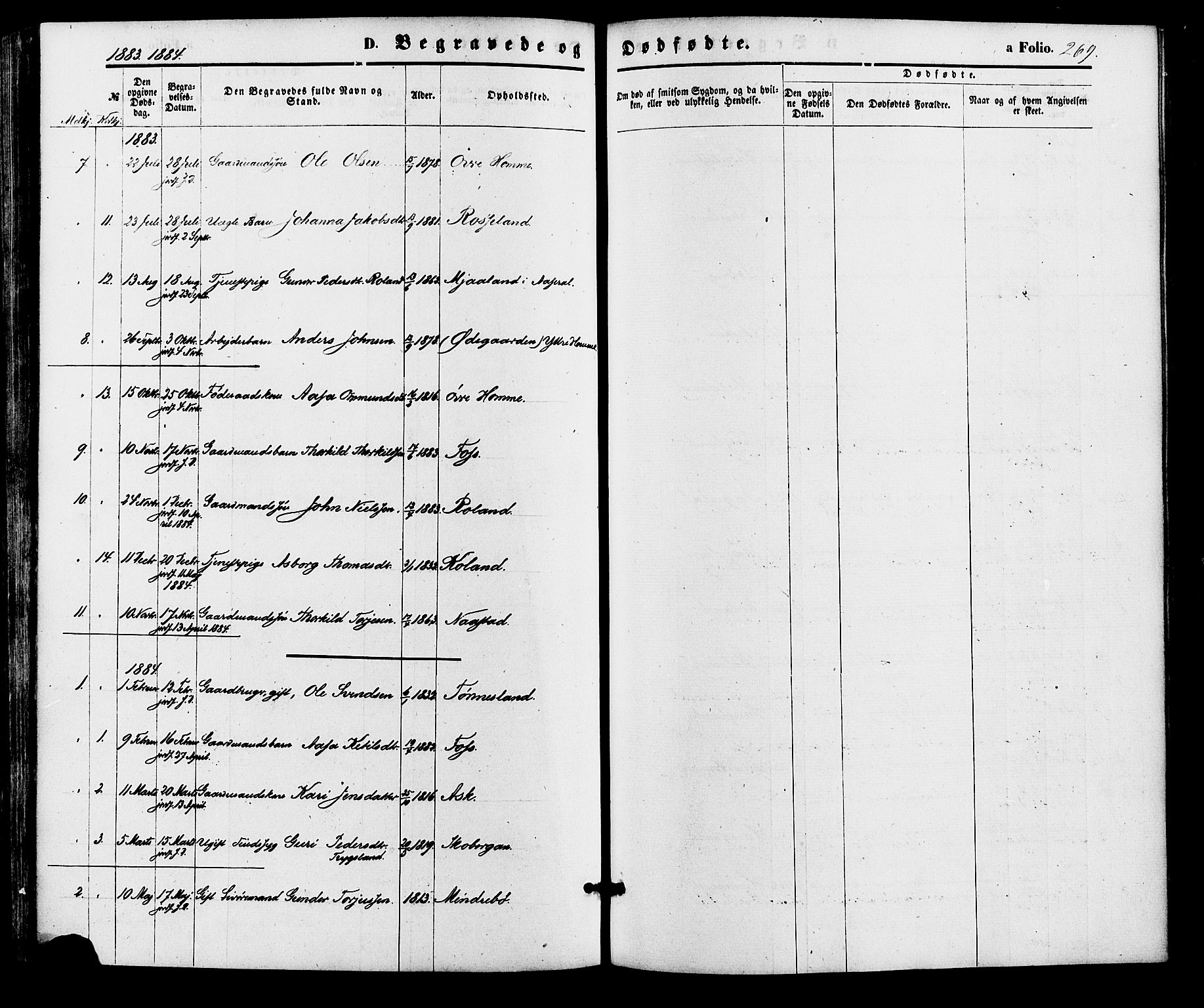 Bjelland sokneprestkontor, SAK/1111-0005/F/Fa/Faa/L0003: Parish register (official) no. A 3, 1867-1887, p. 269