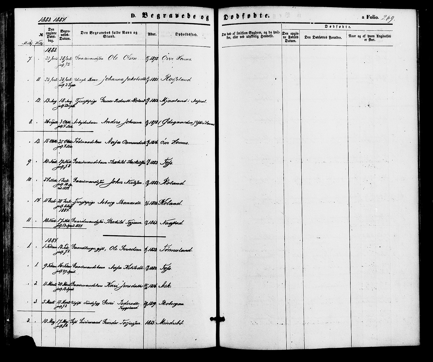 Bjelland sokneprestkontor, AV/SAK-1111-0005/F/Fa/Faa/L0003: Parish register (official) no. A 3, 1867-1887, p. 269