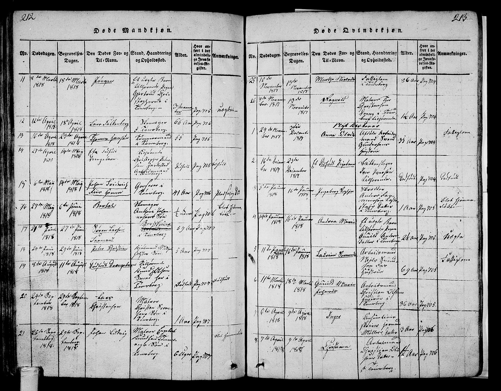 Tønsberg kirkebøker, SAKO/A-330/G/Ga/L0001: Parish register (copy) no. 1, 1813-1826, p. 212-213